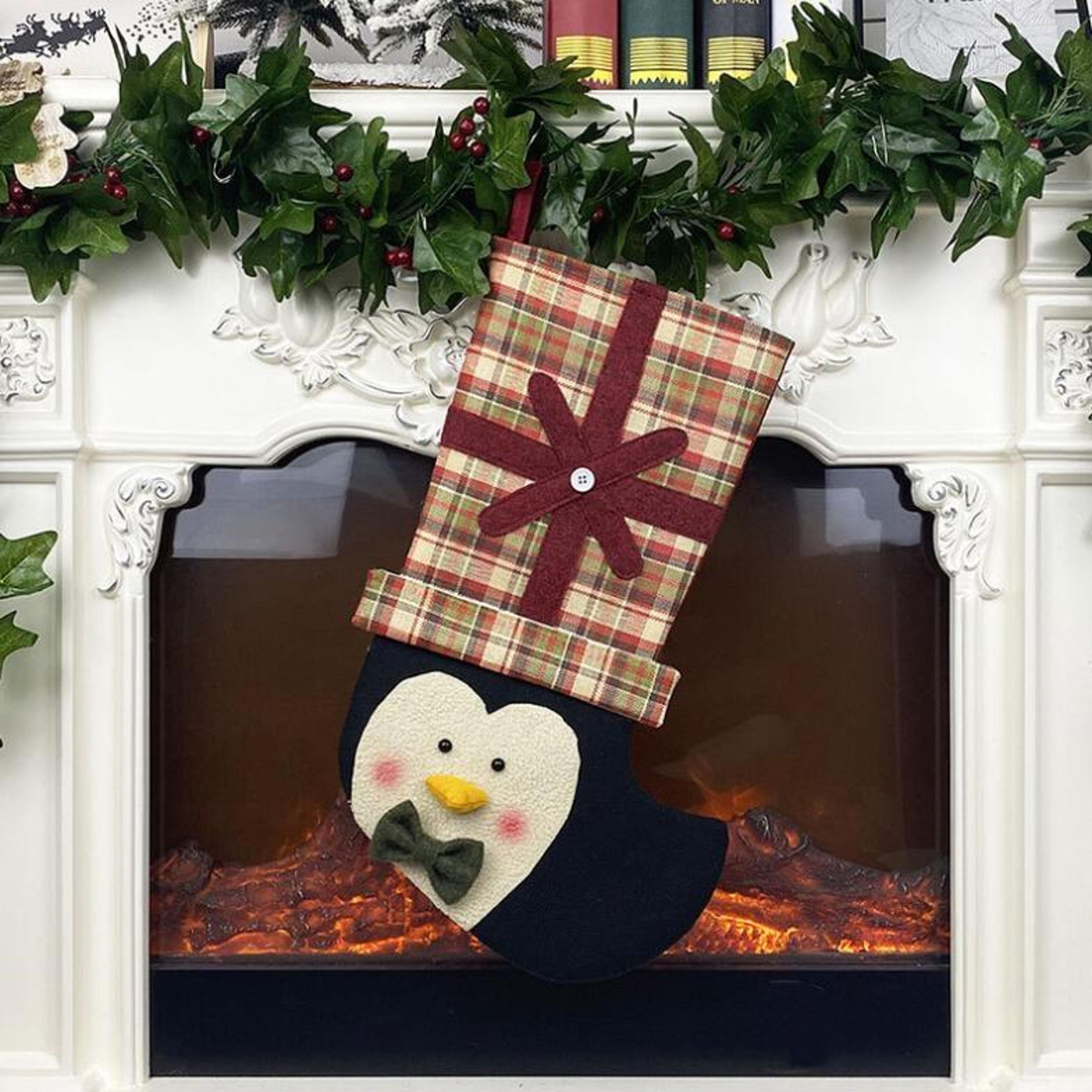 Plaid Christmas Stocking Gift Bag For Kids Soft Hanging Christmas Tree Decoration 6