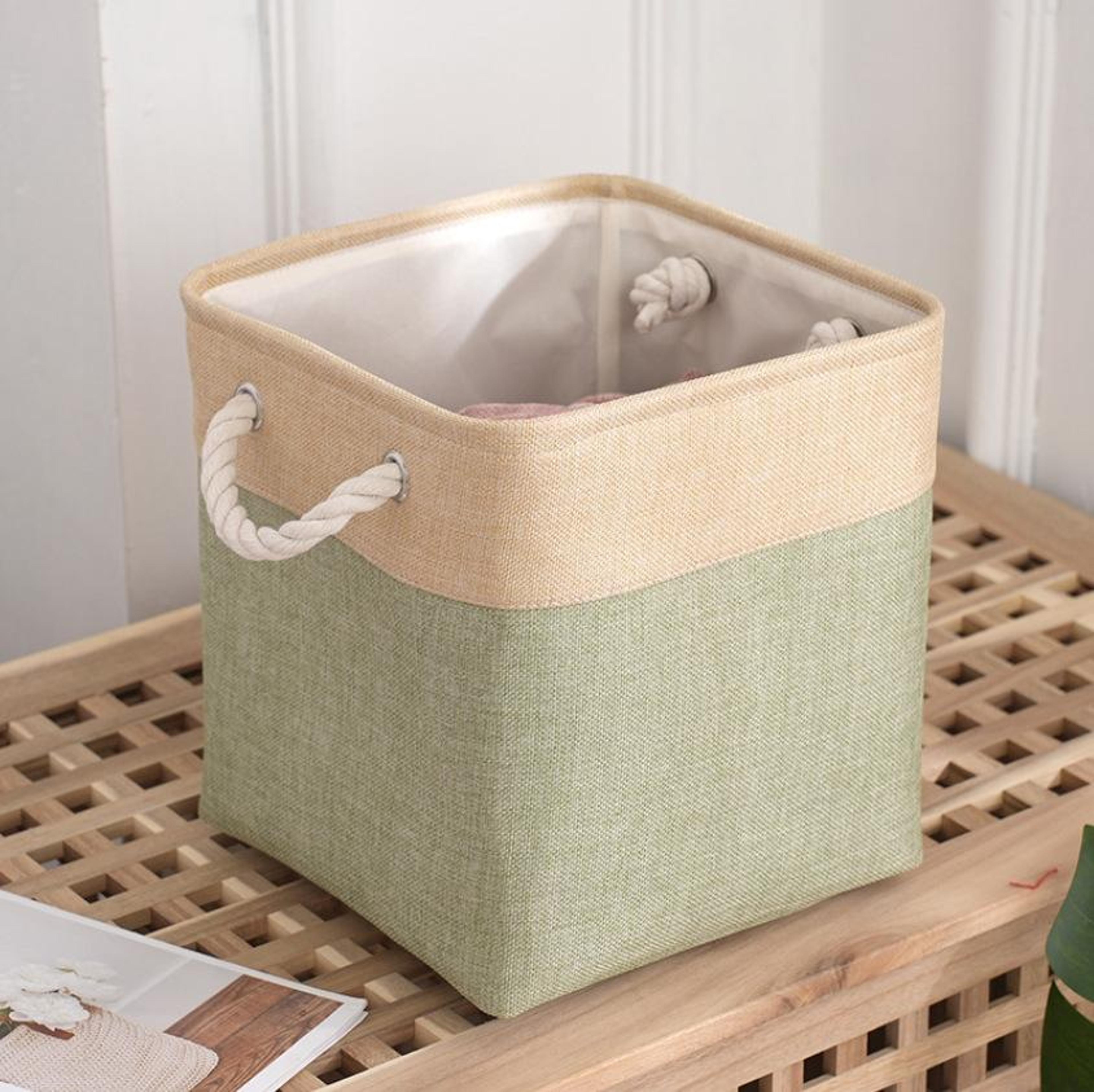 11 Inch Collapsible Storage Cube With Linen Fabric And Rope Handle 3