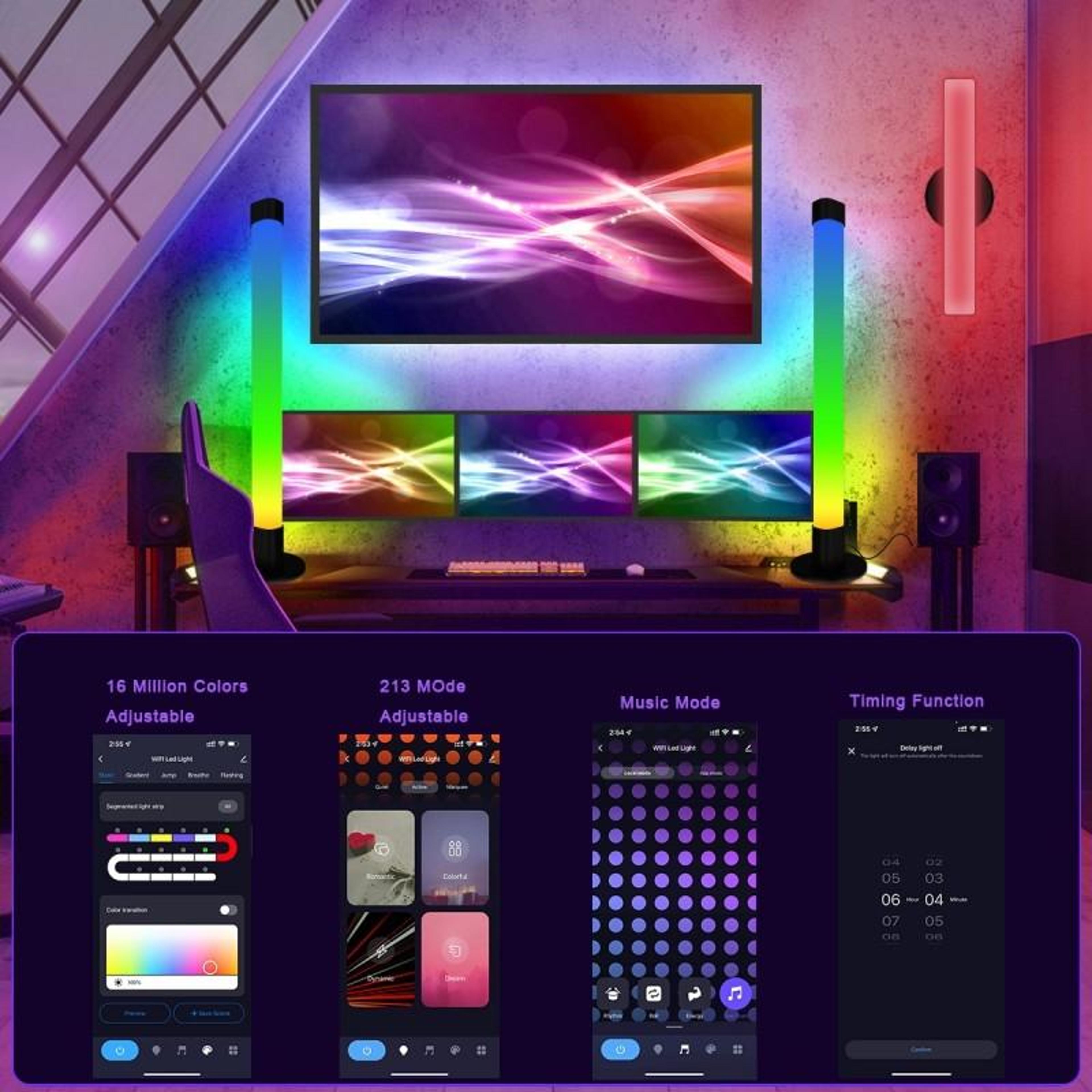 WiFi Smart LED Light Bars With Music Sync For Gaming TV And Room Ambience 5