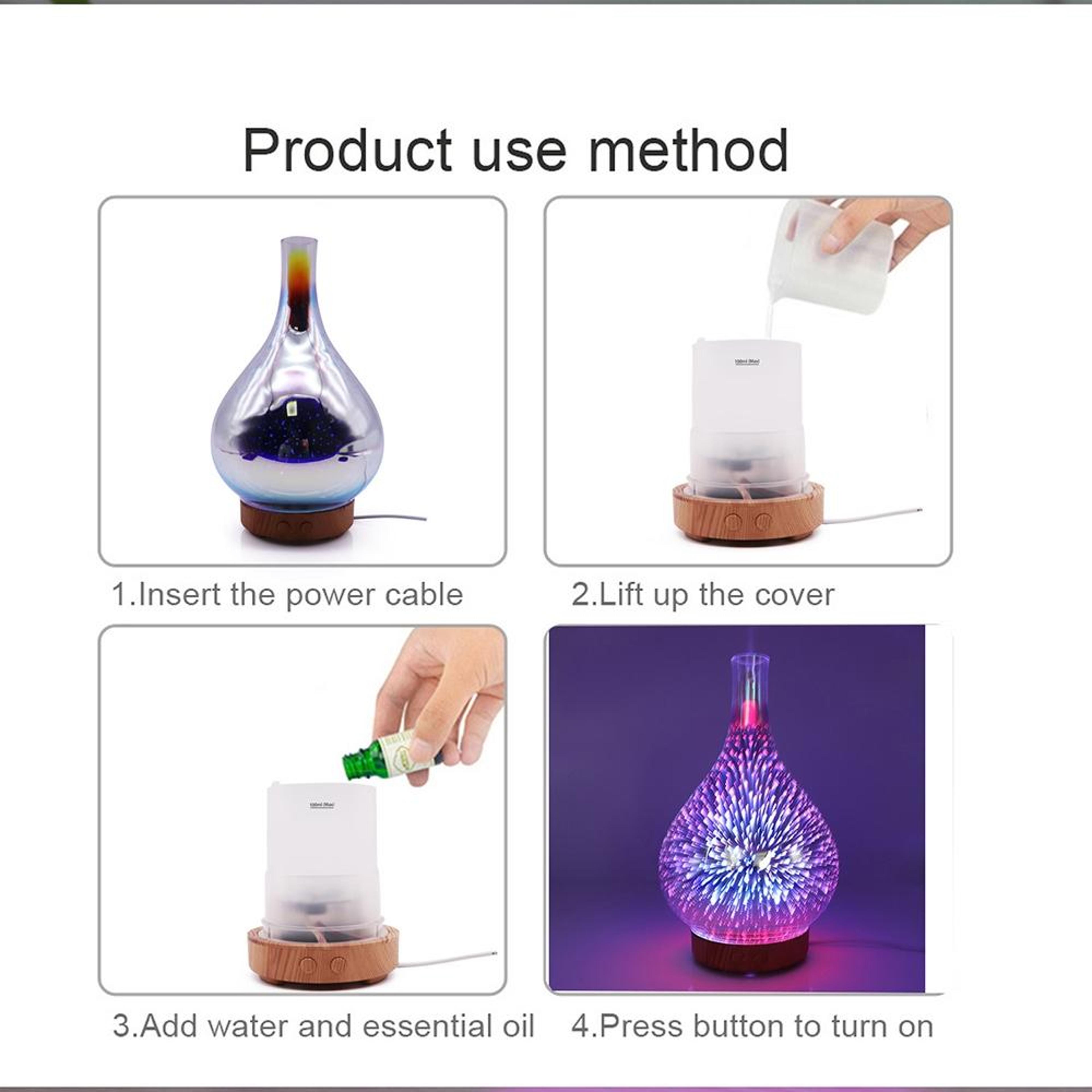 3D Fireworks Essential Oil Diffuser With 7Color LED Night Light And Air Humidifier 7