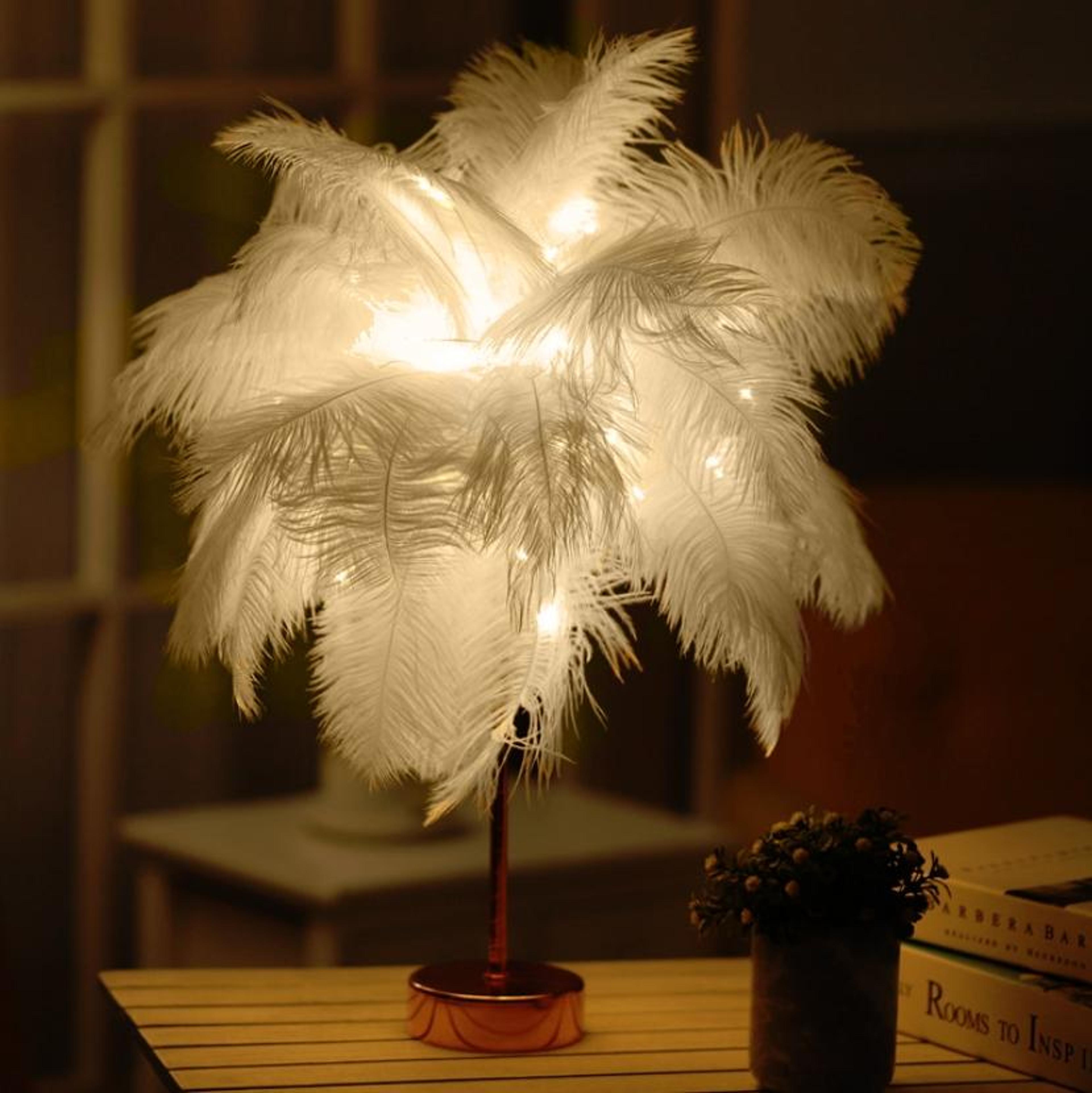 Ostrich Feather Table Lamp With Dimmable LED Night Light And Remote Control 8