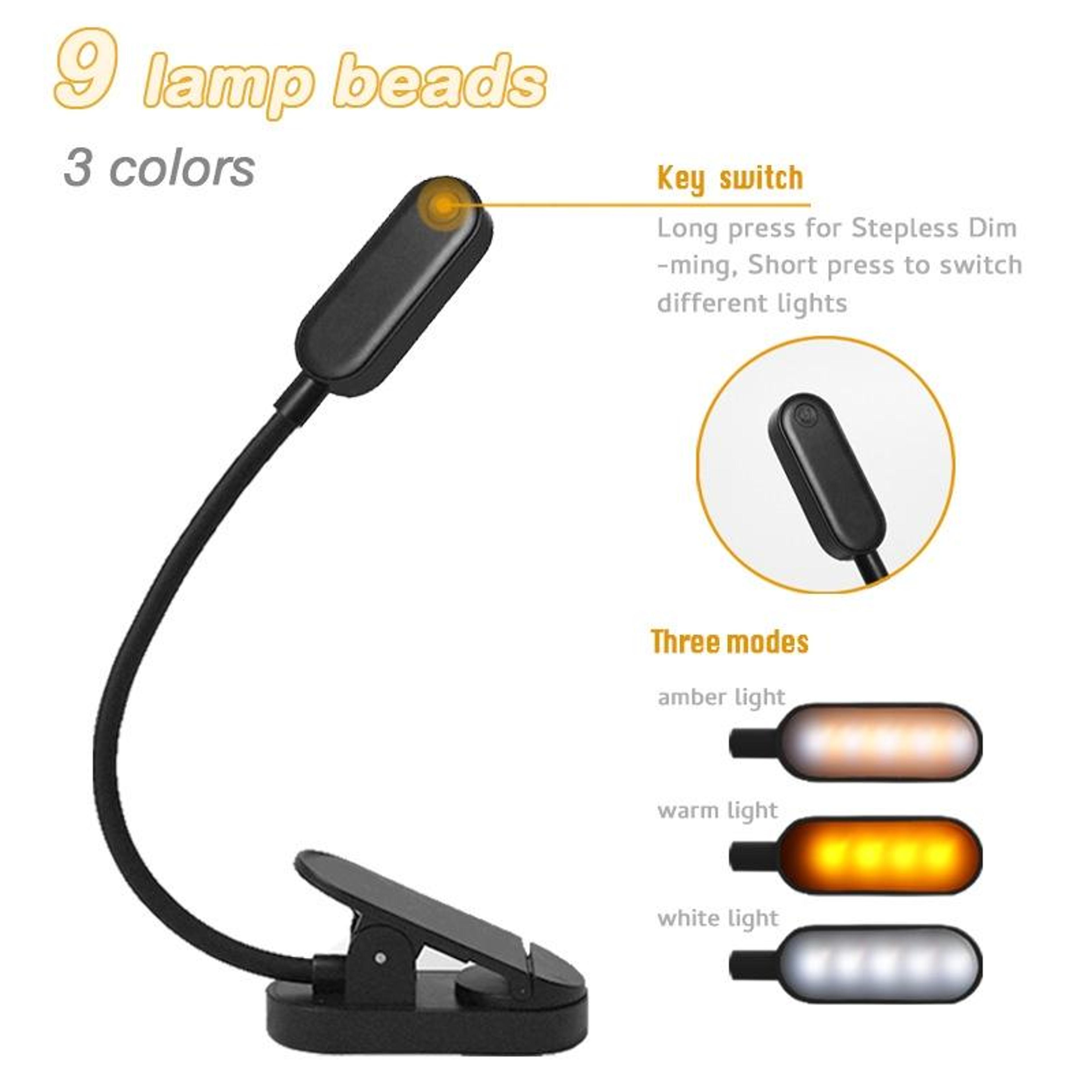 9 LED Clip On Reading Light With USB Rechargeable Battery And Adjustable Eye Care Lighting 3