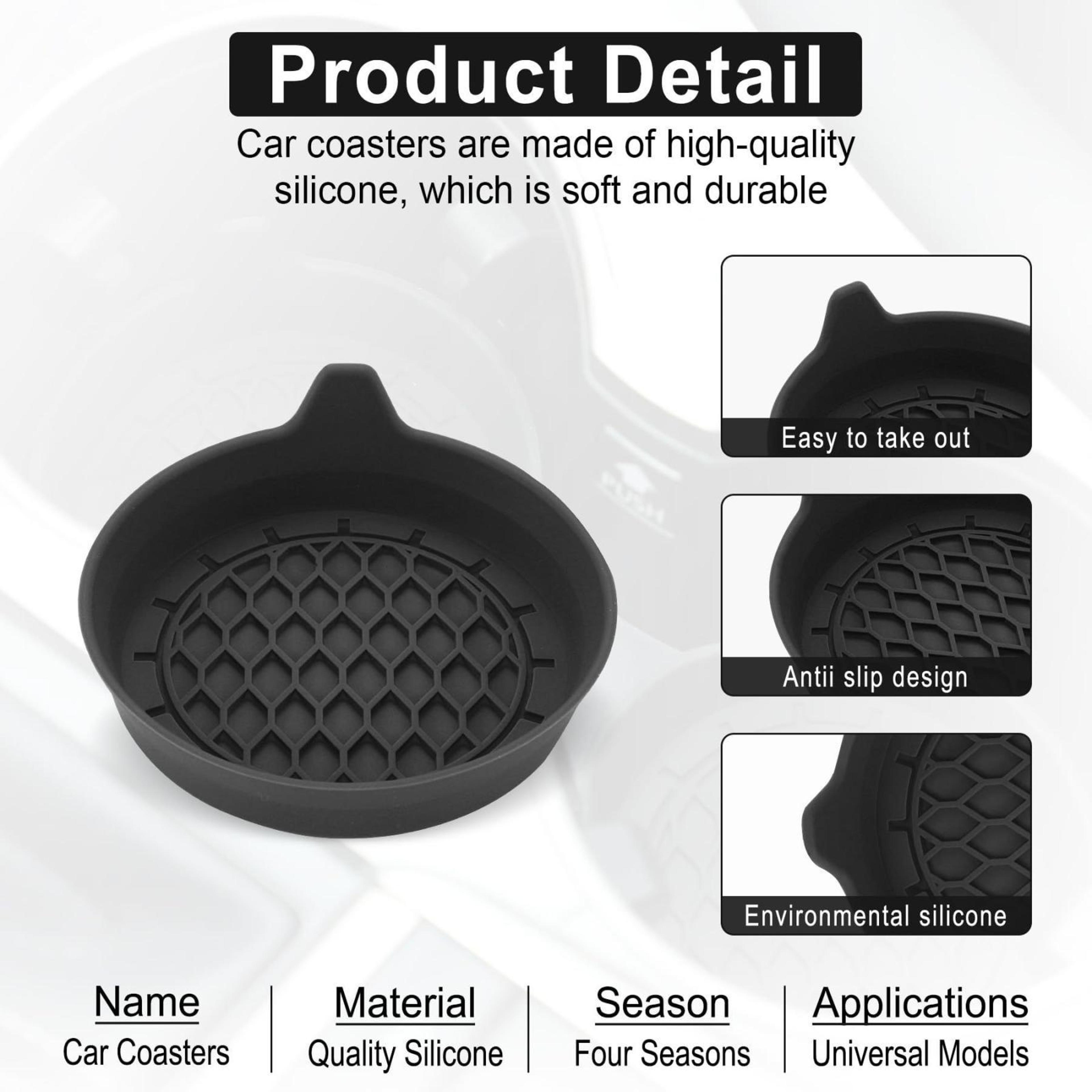 4PCS Silicone Car Cup Holder Coasters With Handle AntiSlip Car Coasters For Cleaner Quieter Drives 3