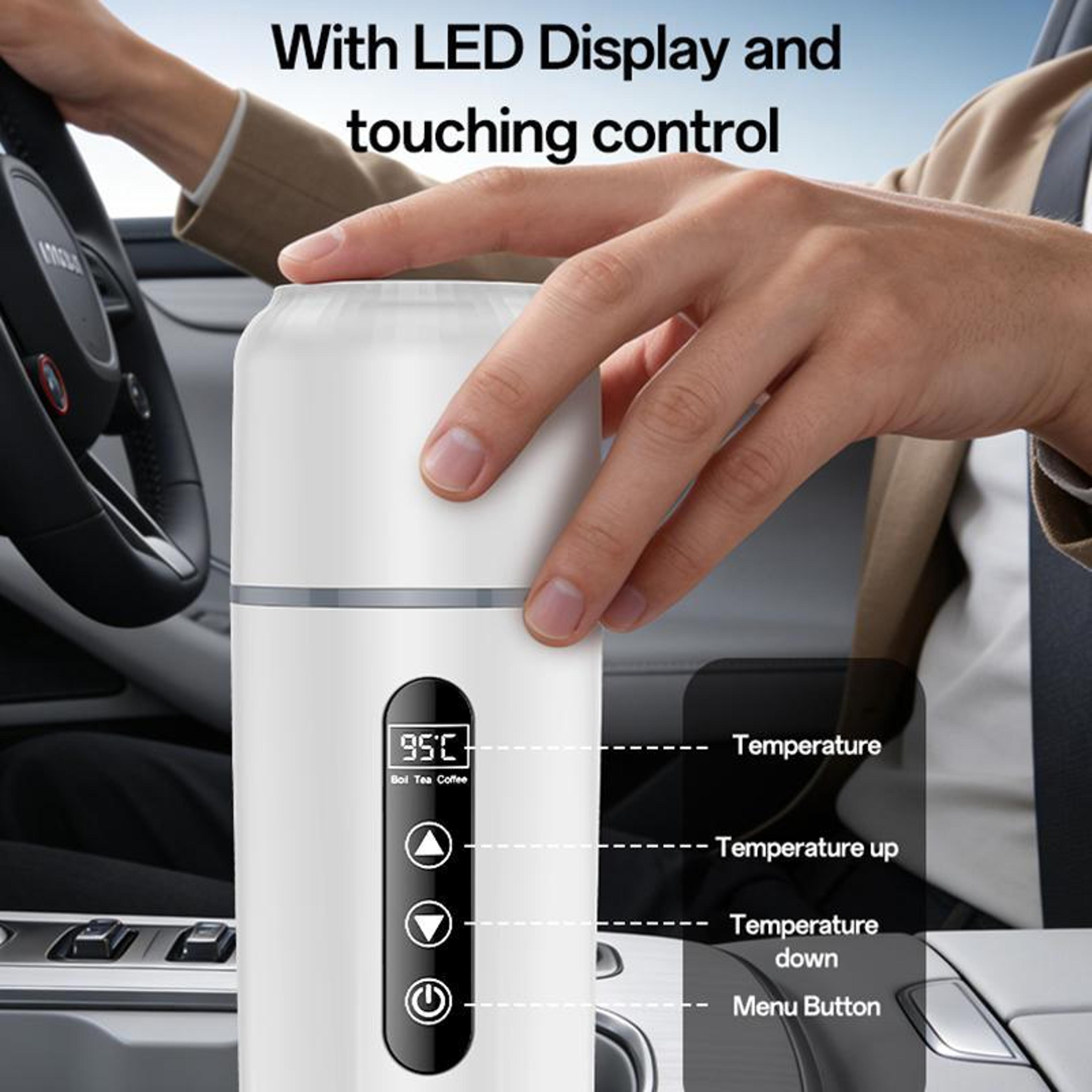 500ml Car Electric Kettle With Smart Temperature Display Portable Heating Cup 6
