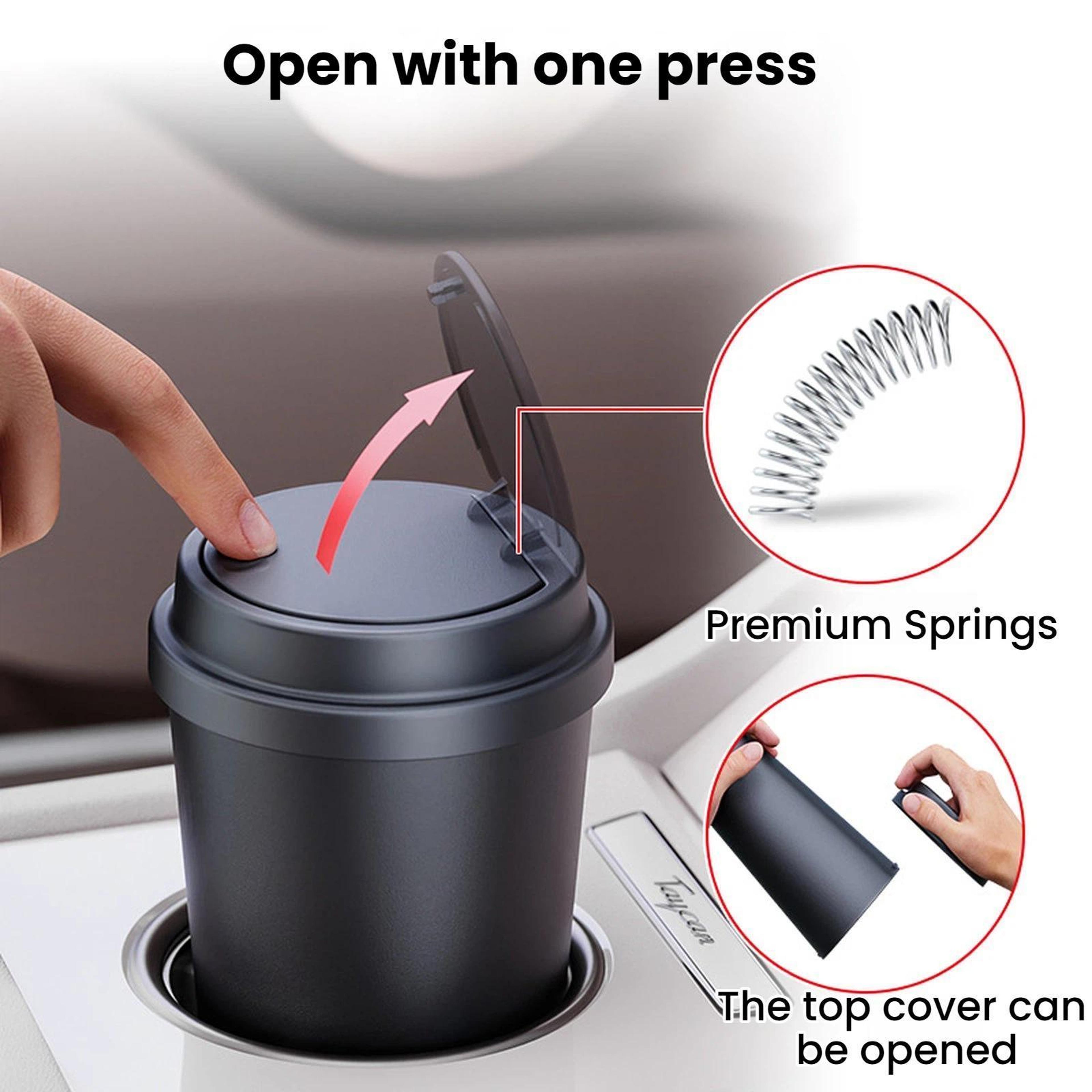 Car Cup Holder Trash Can With OneTouch Lid Compact Mini Car Trash Can  Organizer 5