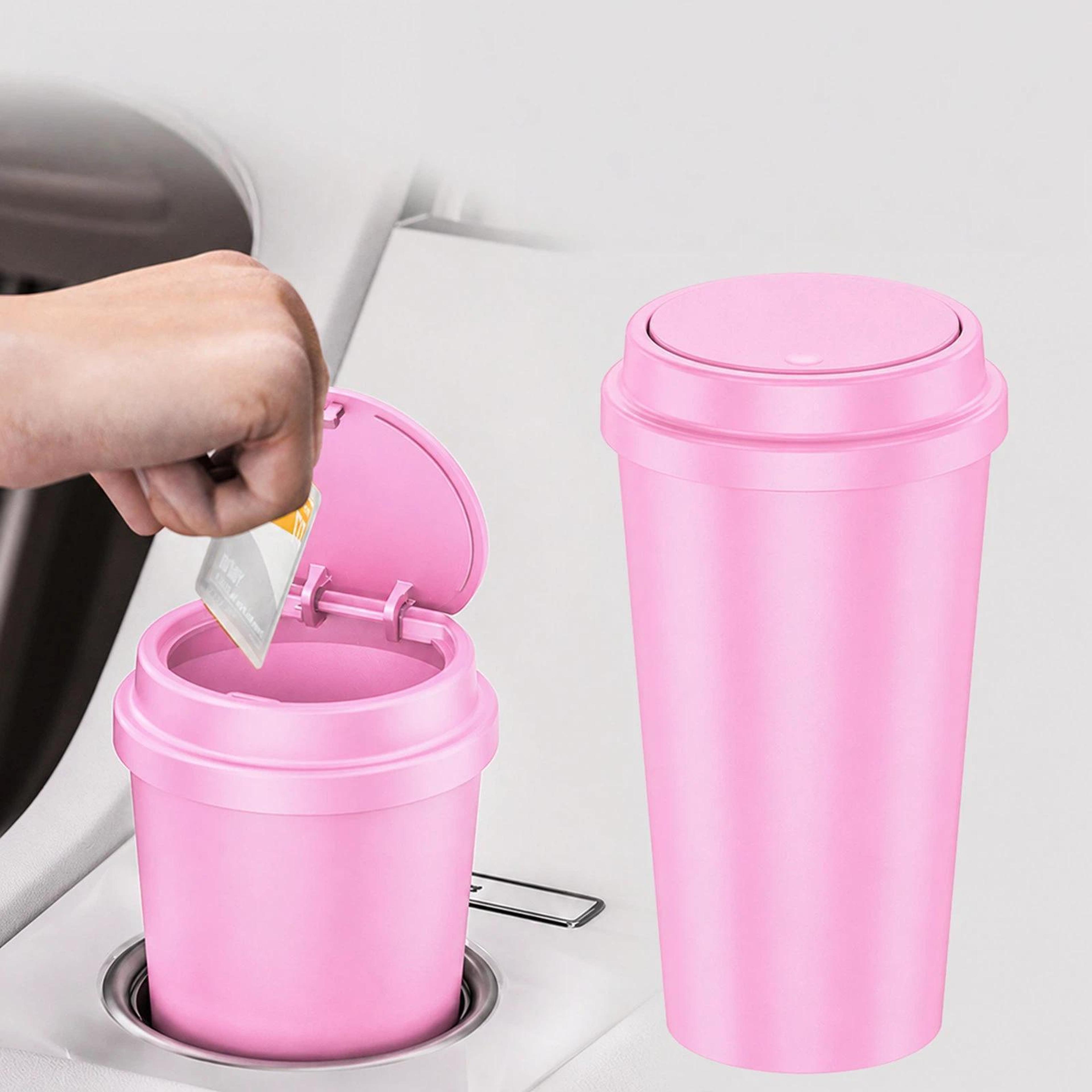 Car Cup Holder Trash Can With OneTouch Lid Compact Mini Car Trash Can  Organizer 8