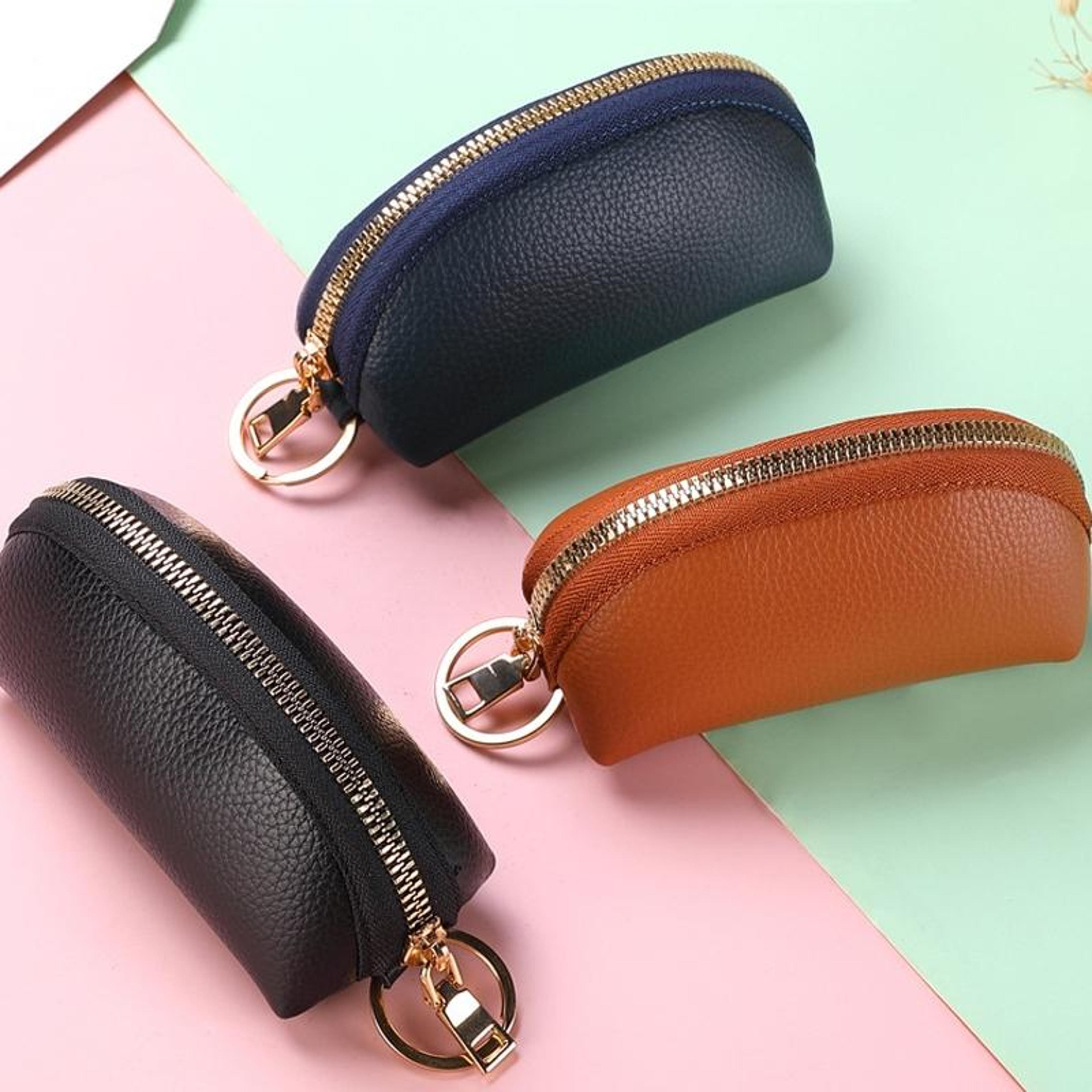 Soft PU Leather Car Key Pouch With Key Ring And Zipper Coin Purse 1