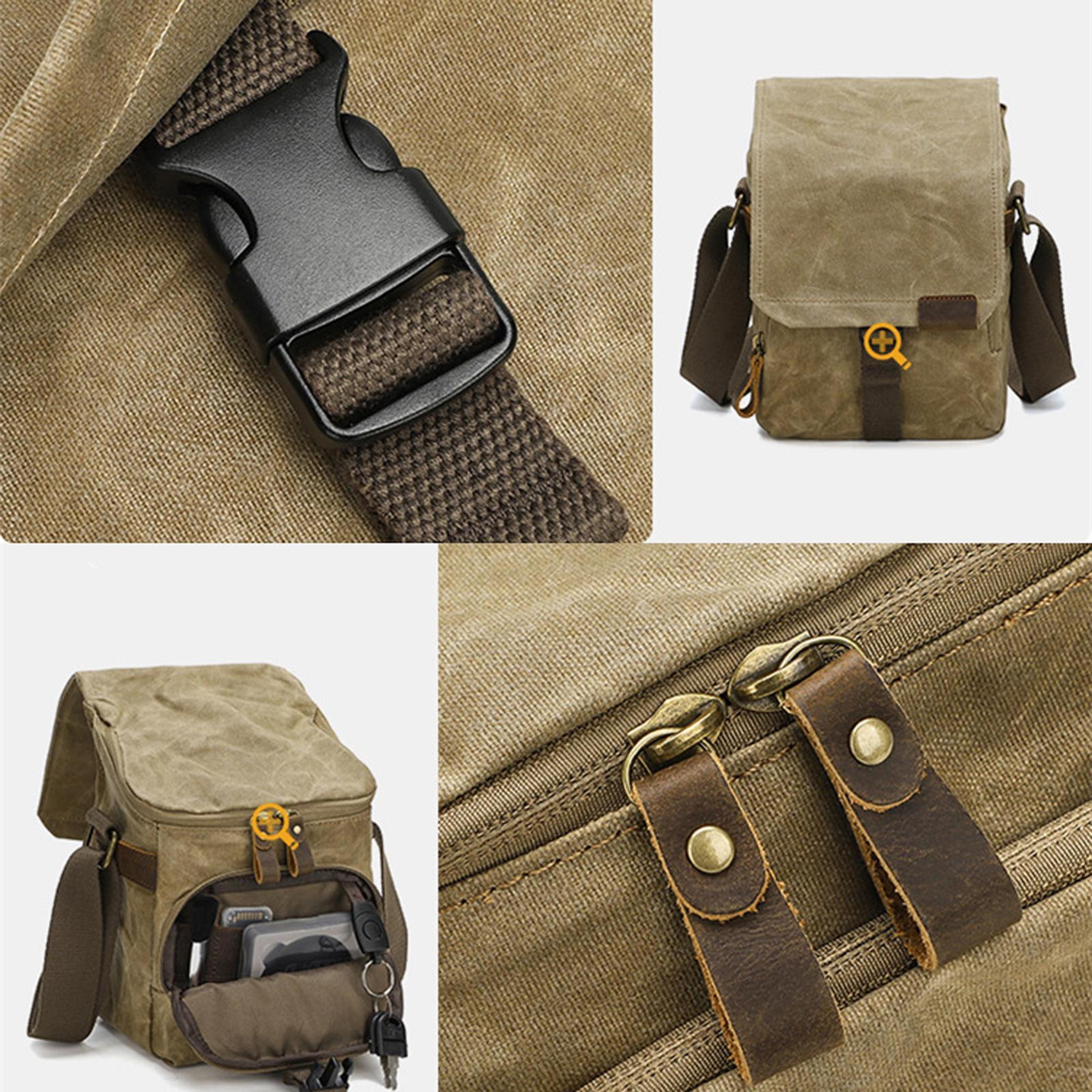 Vintage Waxed Canvas Camera Bag WaterRepellent DSLR  Mirrorless Shoulder Messenger Bag 3
