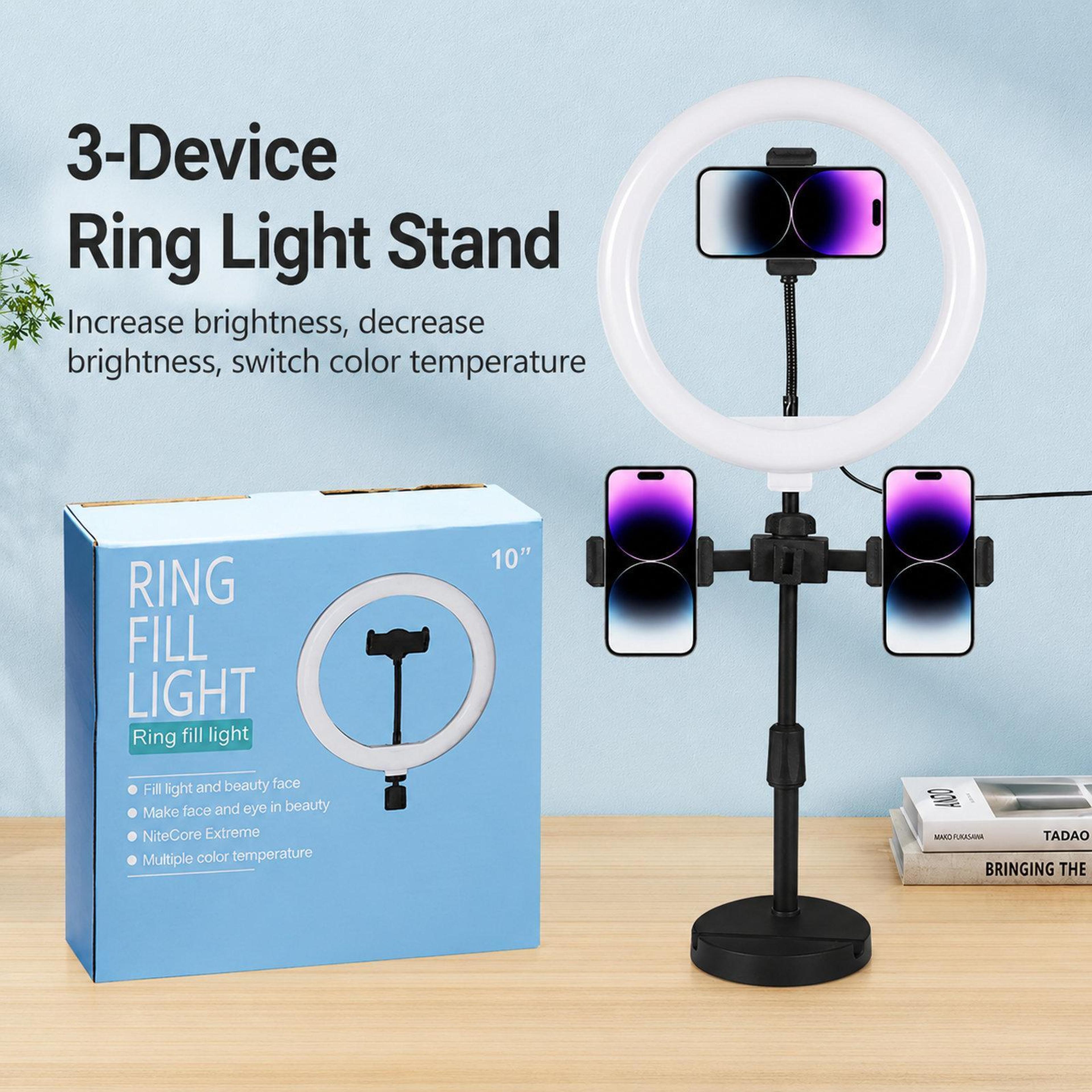 10 Inch Ring Light With Phone Holder TripleMount Live Streaming Stand 1