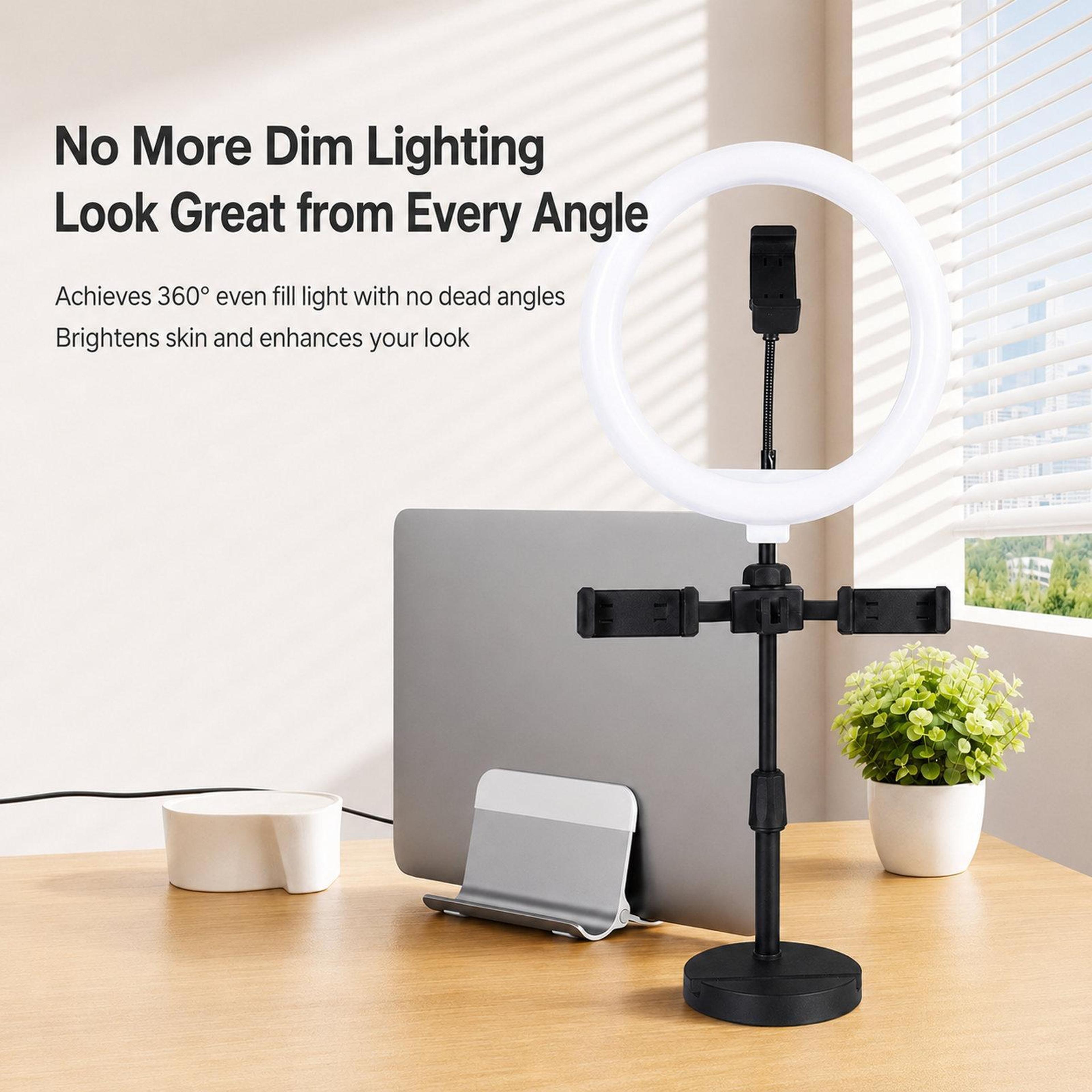 10 Inch Ring Light With Phone Holder TripleMount Live Streaming Stand 4