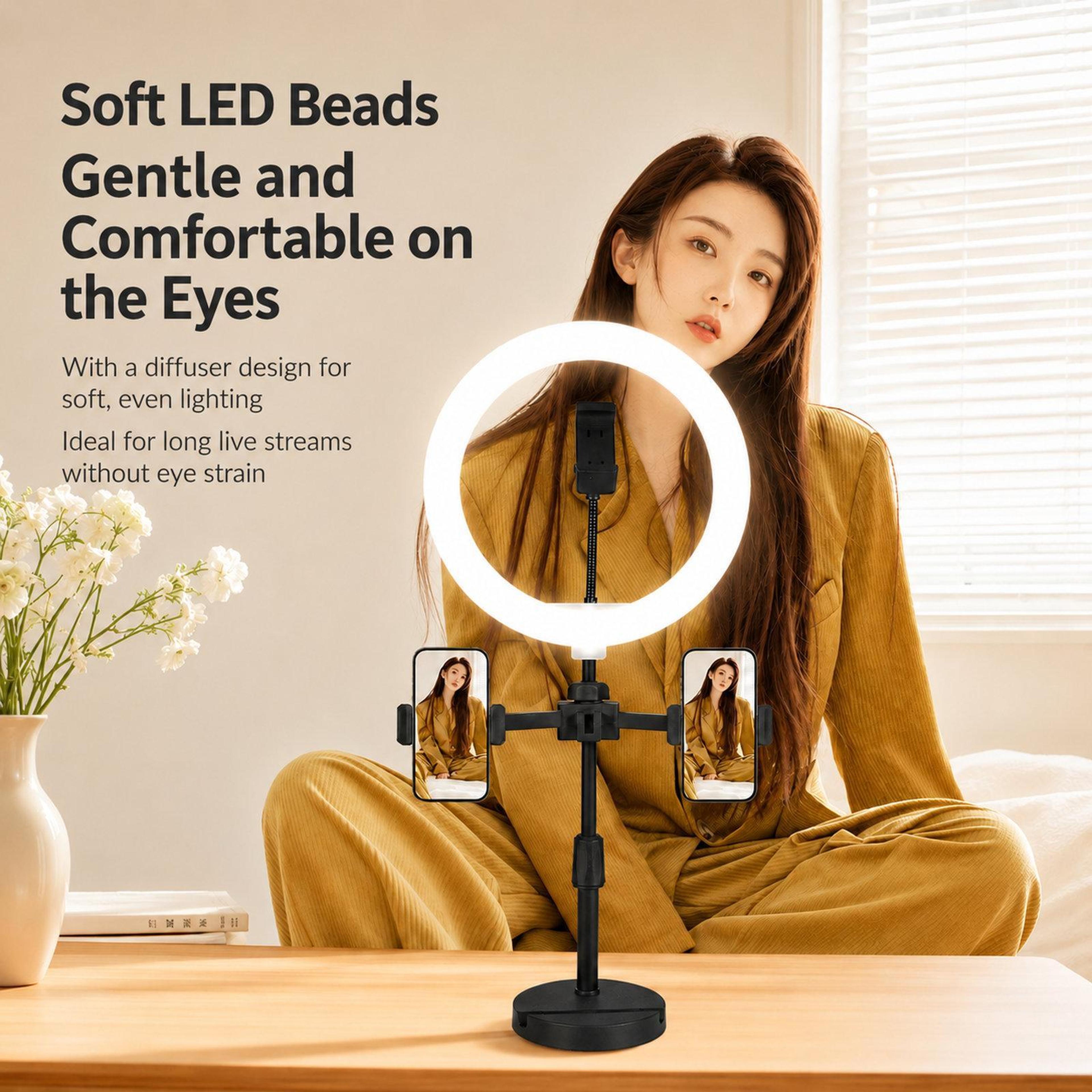 10 Inch Ring Light With Phone Holder TripleMount Live Streaming Stand 5