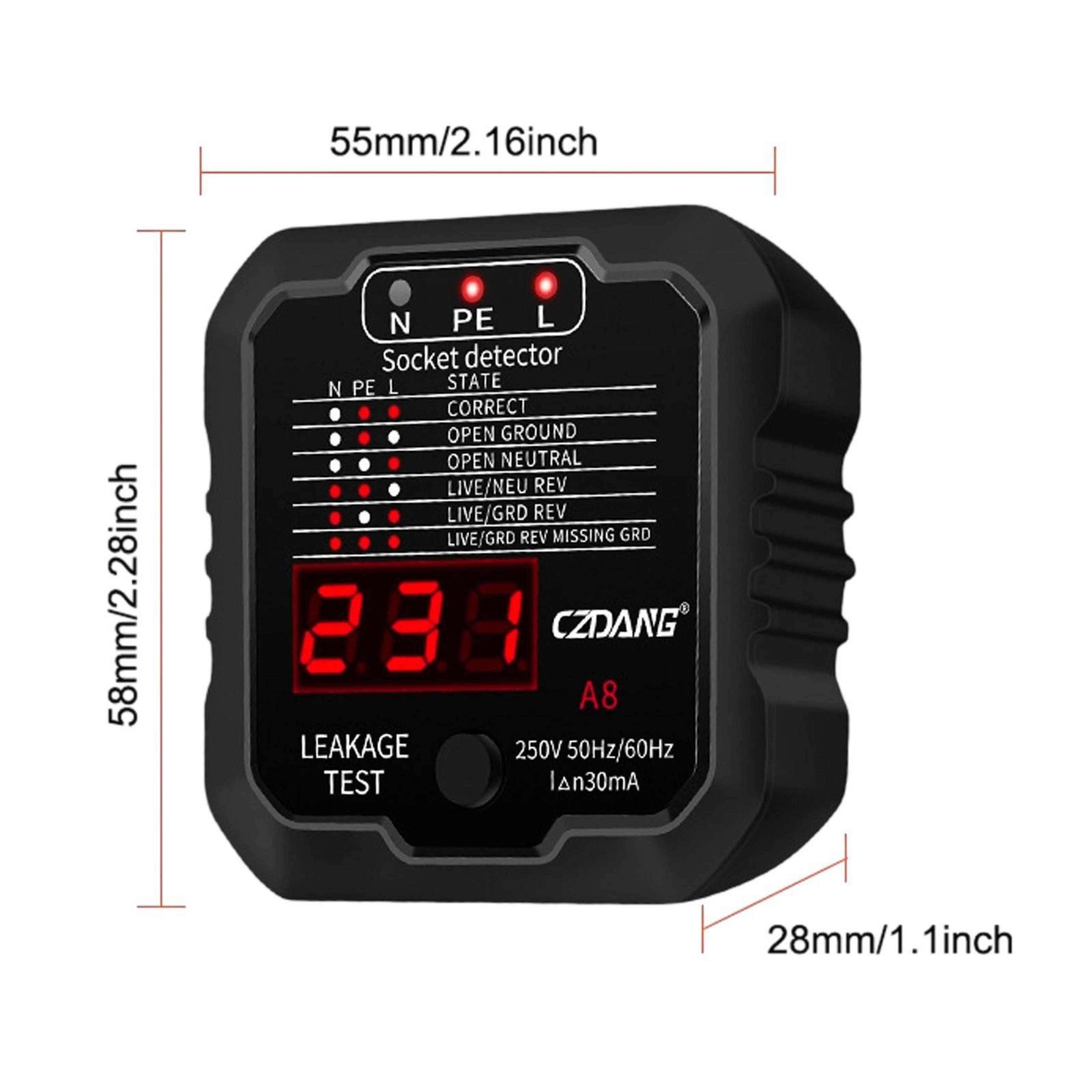 A8 Socket Tester With RCD Leakage Tester And Digital Voltage Display 7