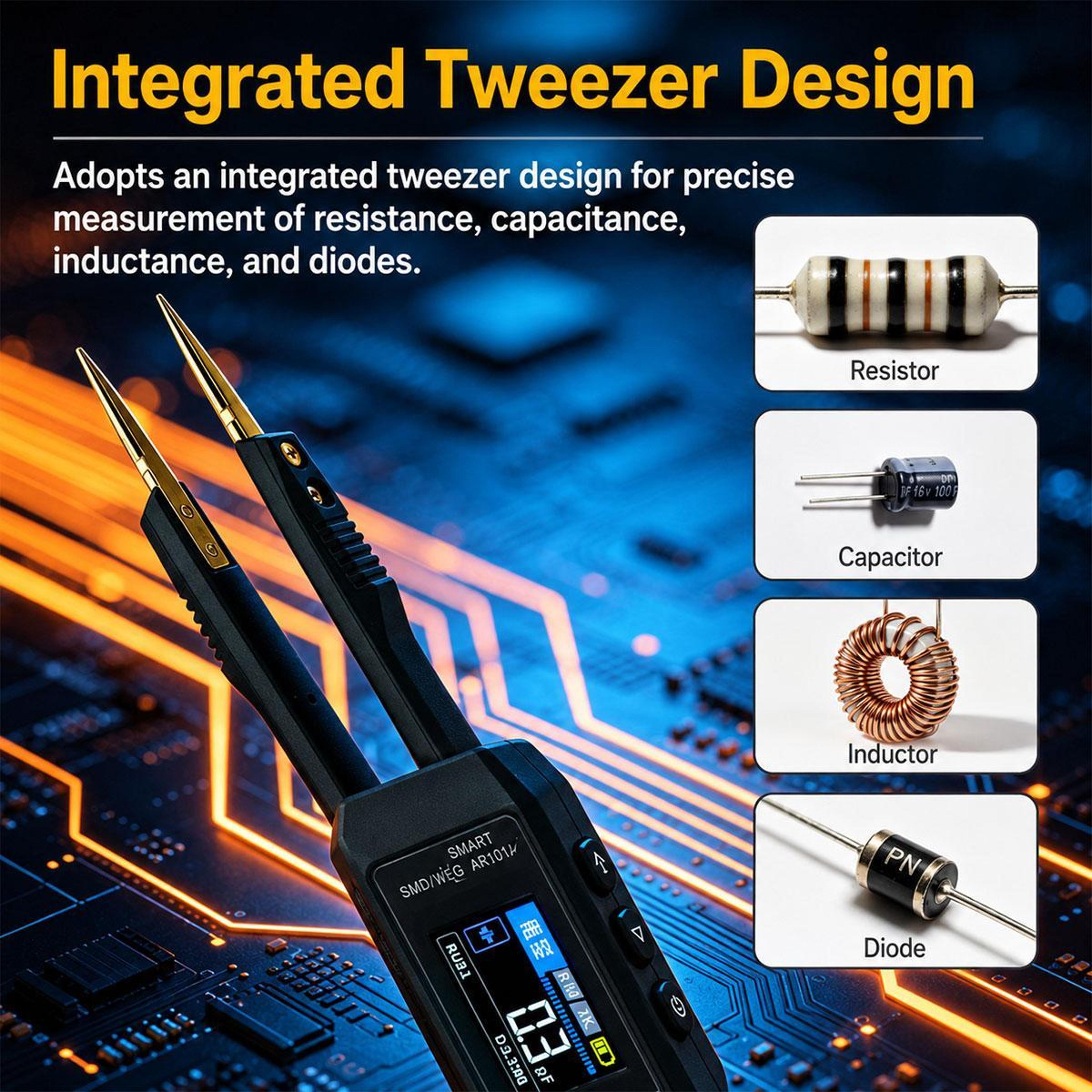 SMART SENSOR Digital LCR Tweezers SMD Component Tester With Auto Detection 7