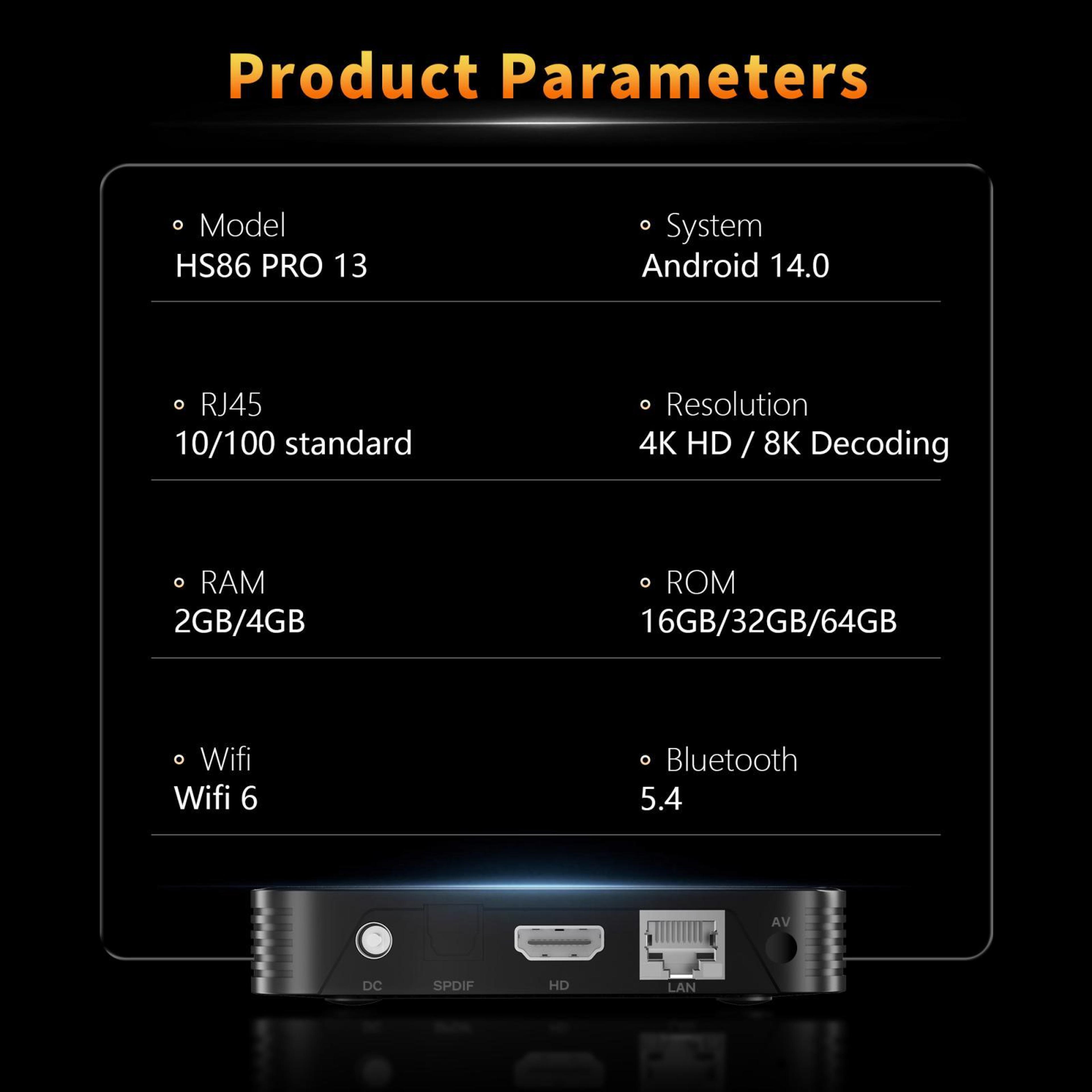 HS86 PRO13 Android 14 TV Box With 4K Streaming WiFi 6 And Bluetooth 54 10