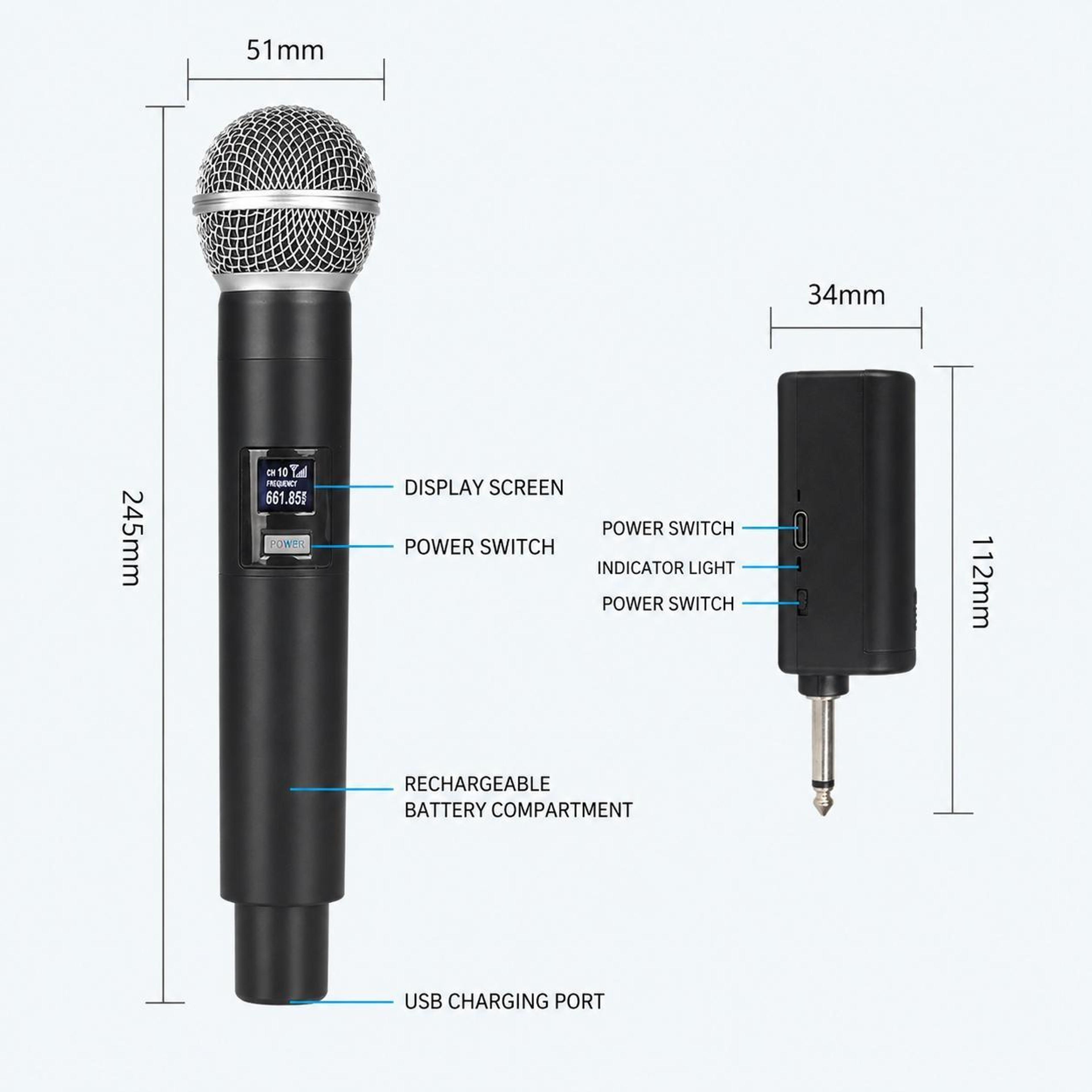GE5 Dual Wireless Handheld Microphone Set With 24G Receiver And 50m Range 1