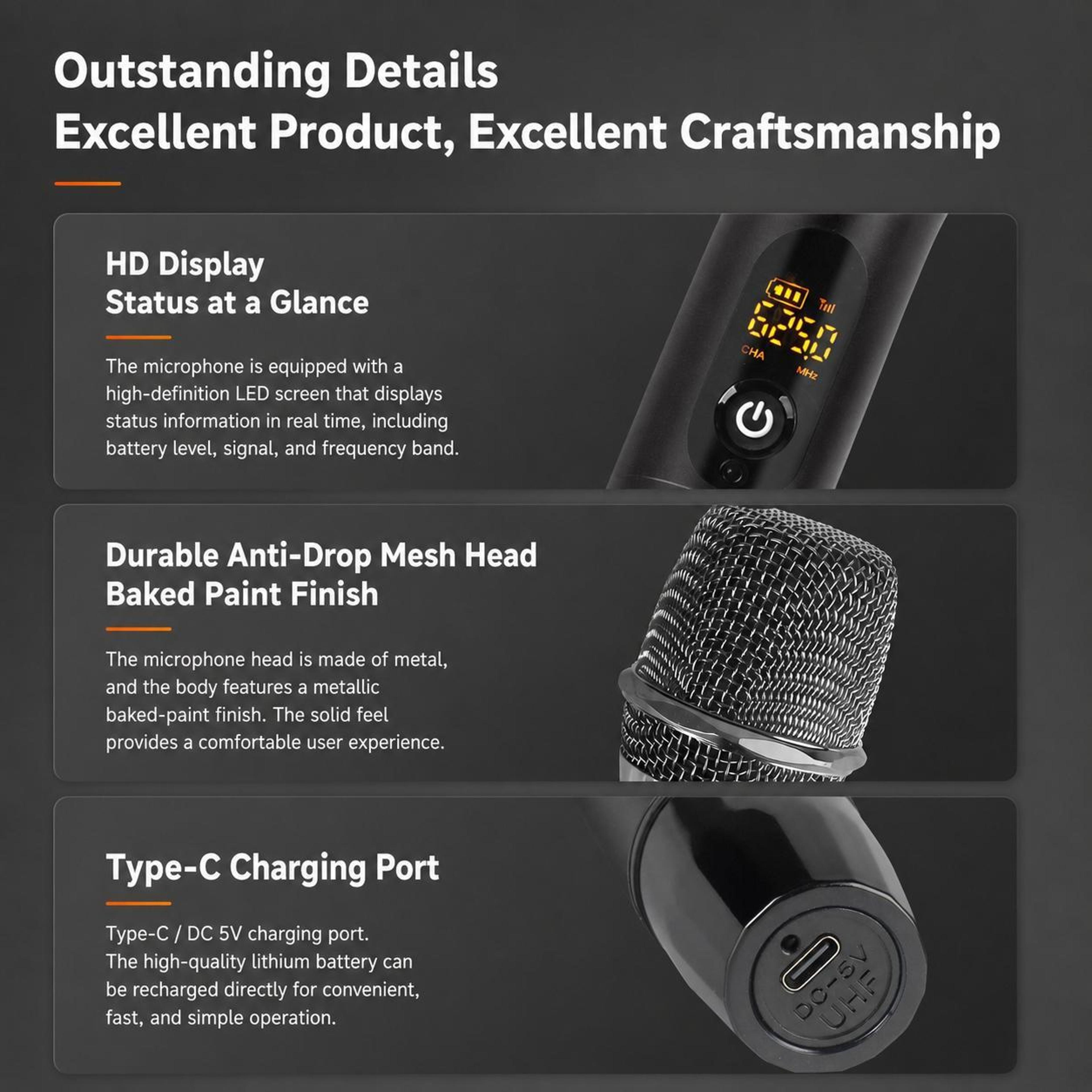 E11 UHF Wireless Microphone With Rechargeable Dynamic Handheld Mic And Receiver 3