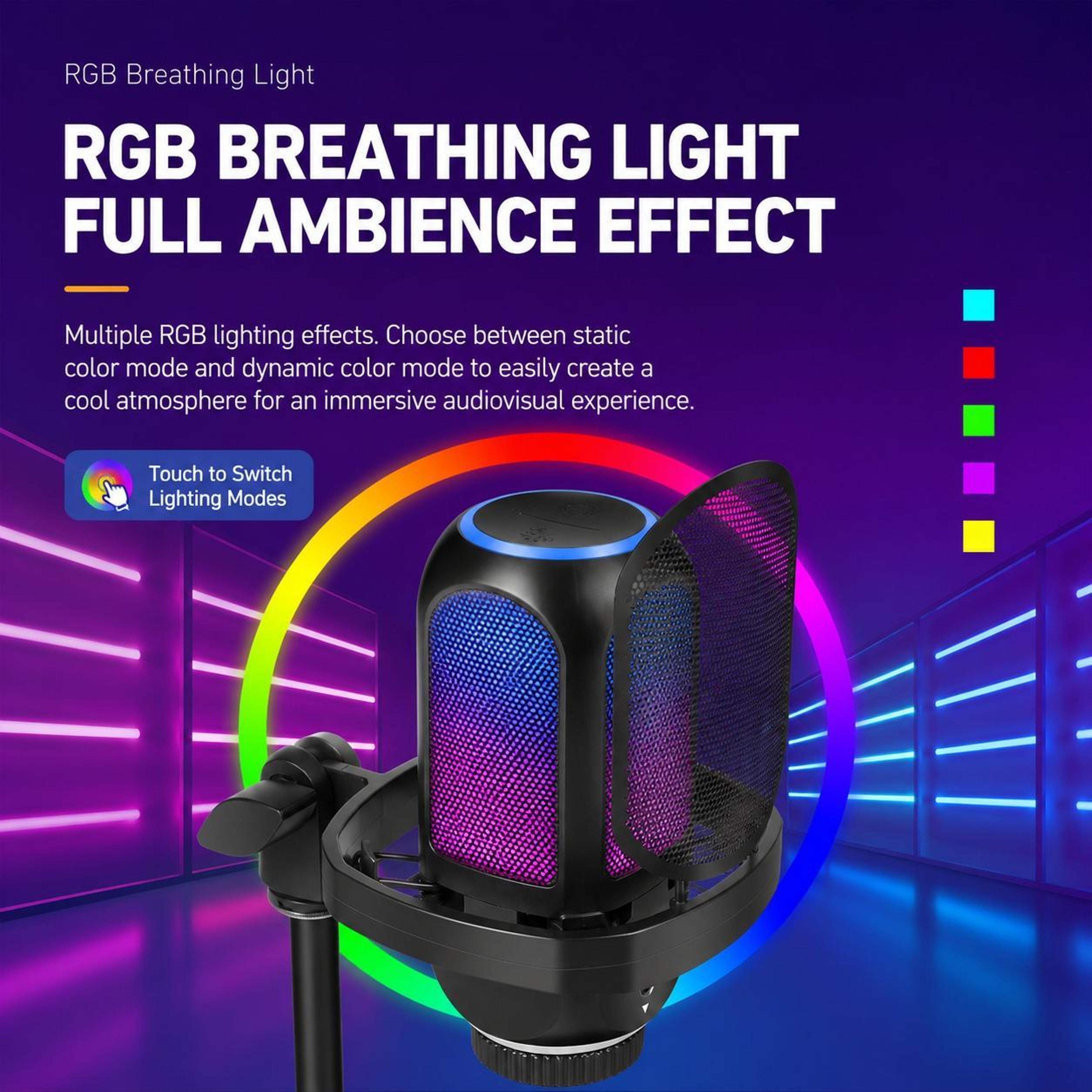 AI Noise Reduction USB Condenser Microphone With RGB Lighting And Adjustable Boom Arm 11