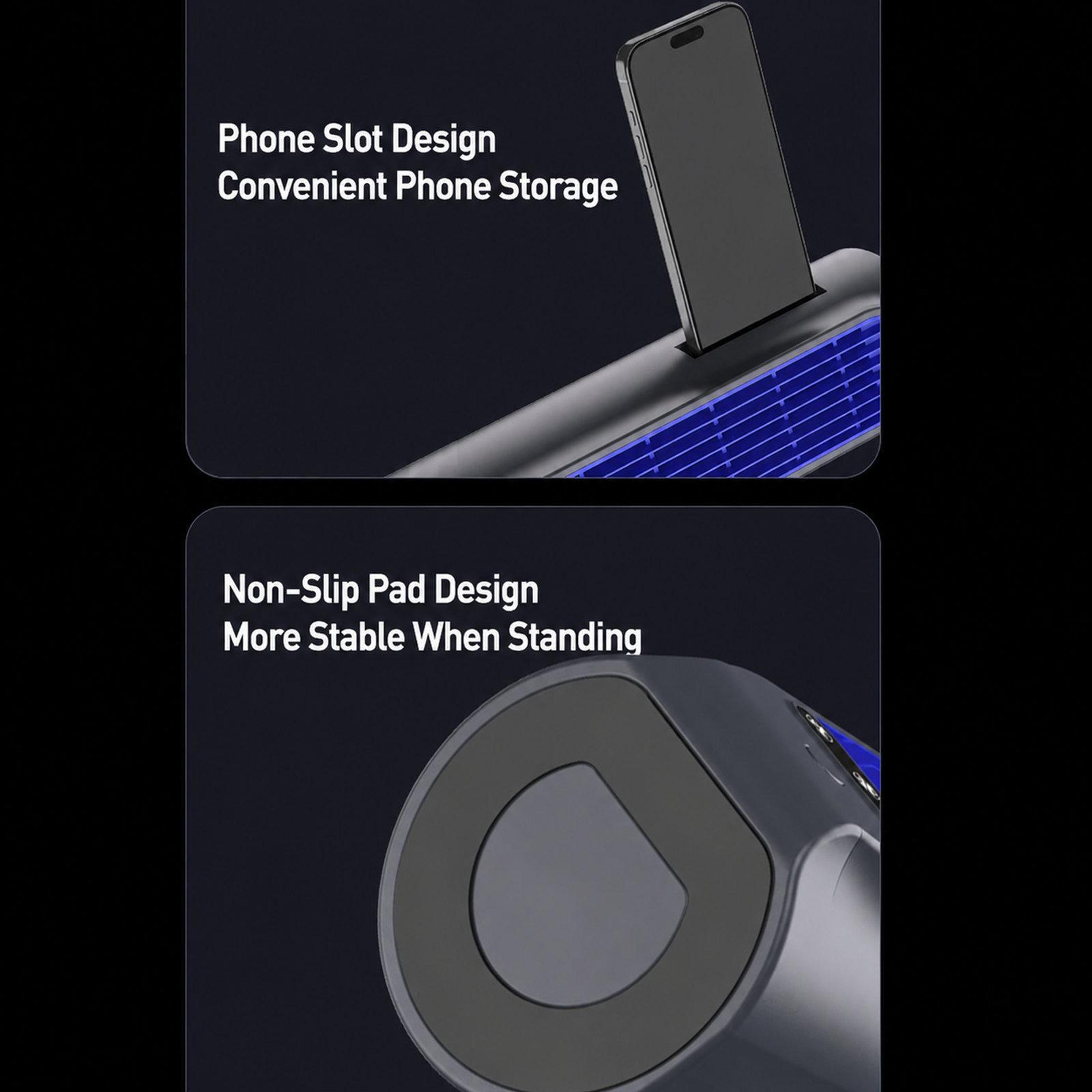 E7 Portable Tower Fan With Digital Display Wall Mounted Fan Design And Phone Holder 5