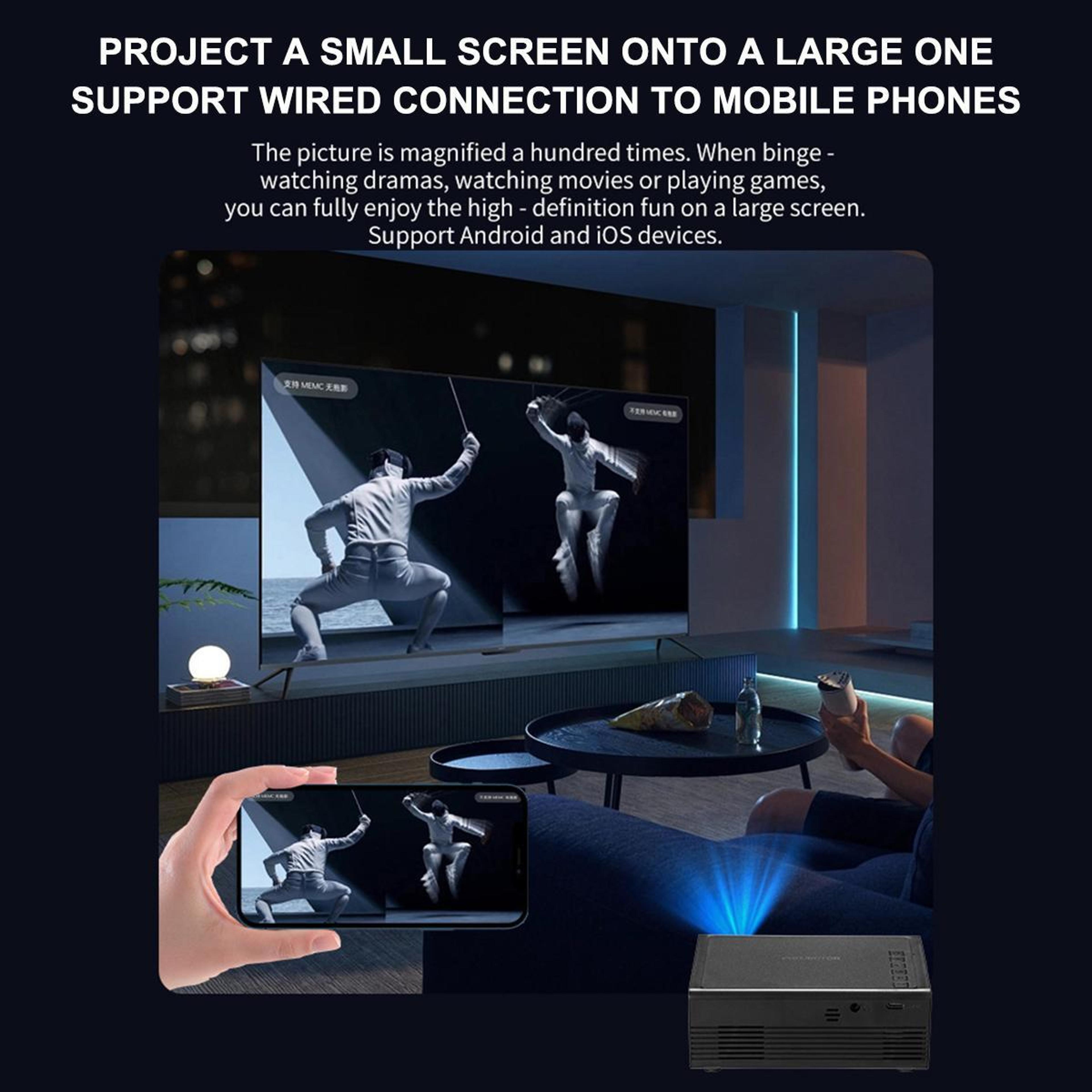 Portable Mini Projector With 1080P Support Phone Mirroring 12
