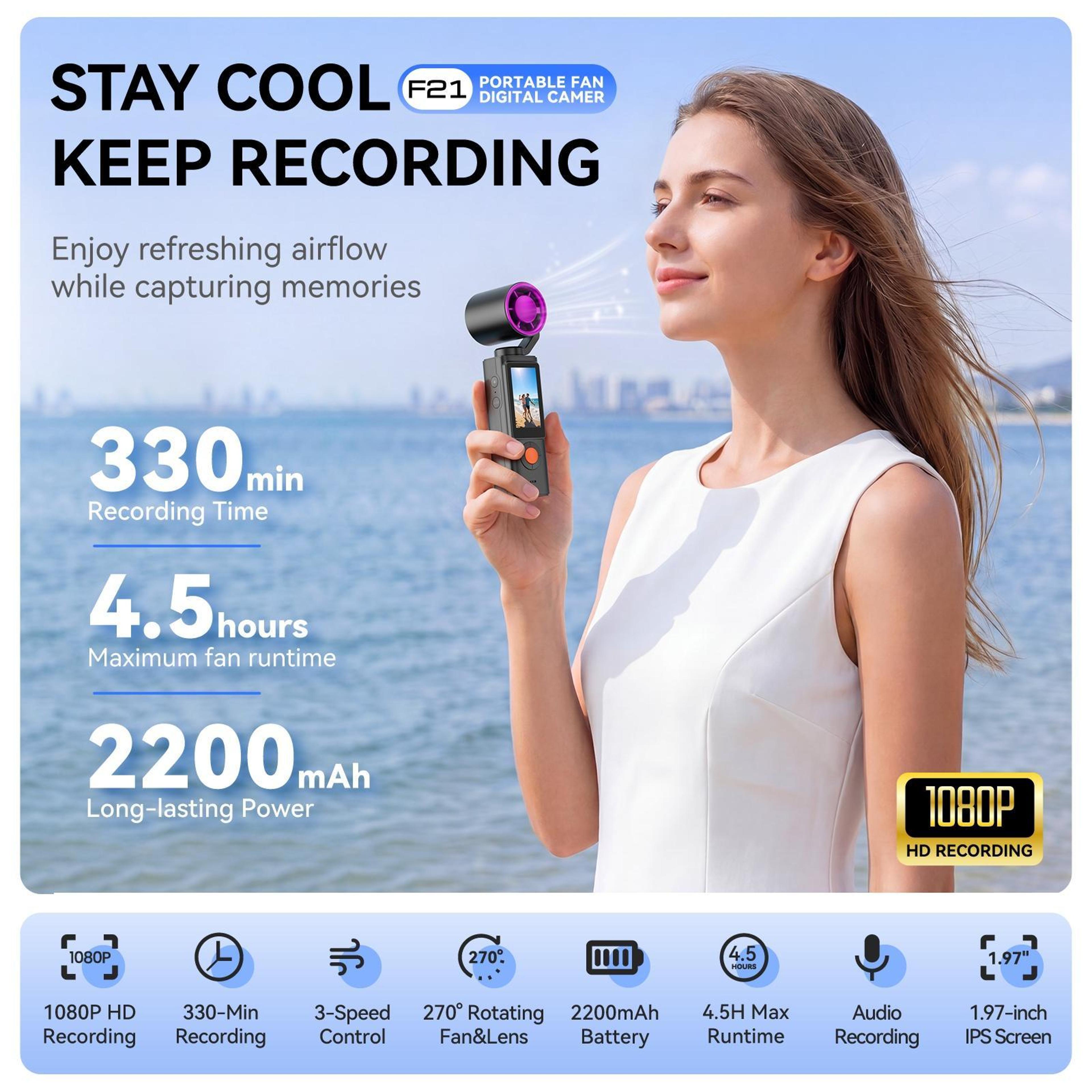 Vlog Camera With Handheld Fan 197Inch IPS Screen And 270 Rotating Lens 1