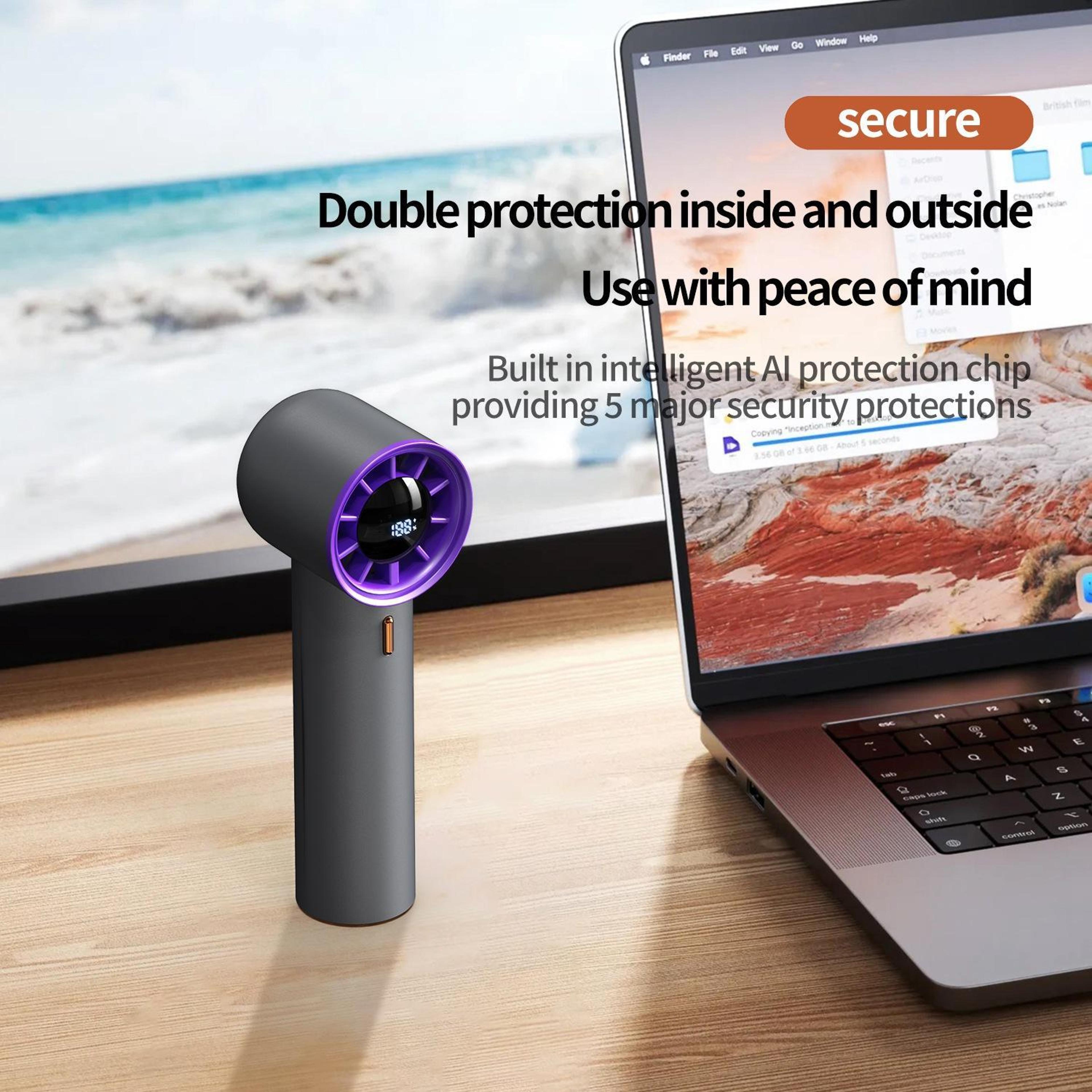High Speed Handheld Fan With Digital Display 100 Speeds And USBC Rechargeable Battery 4