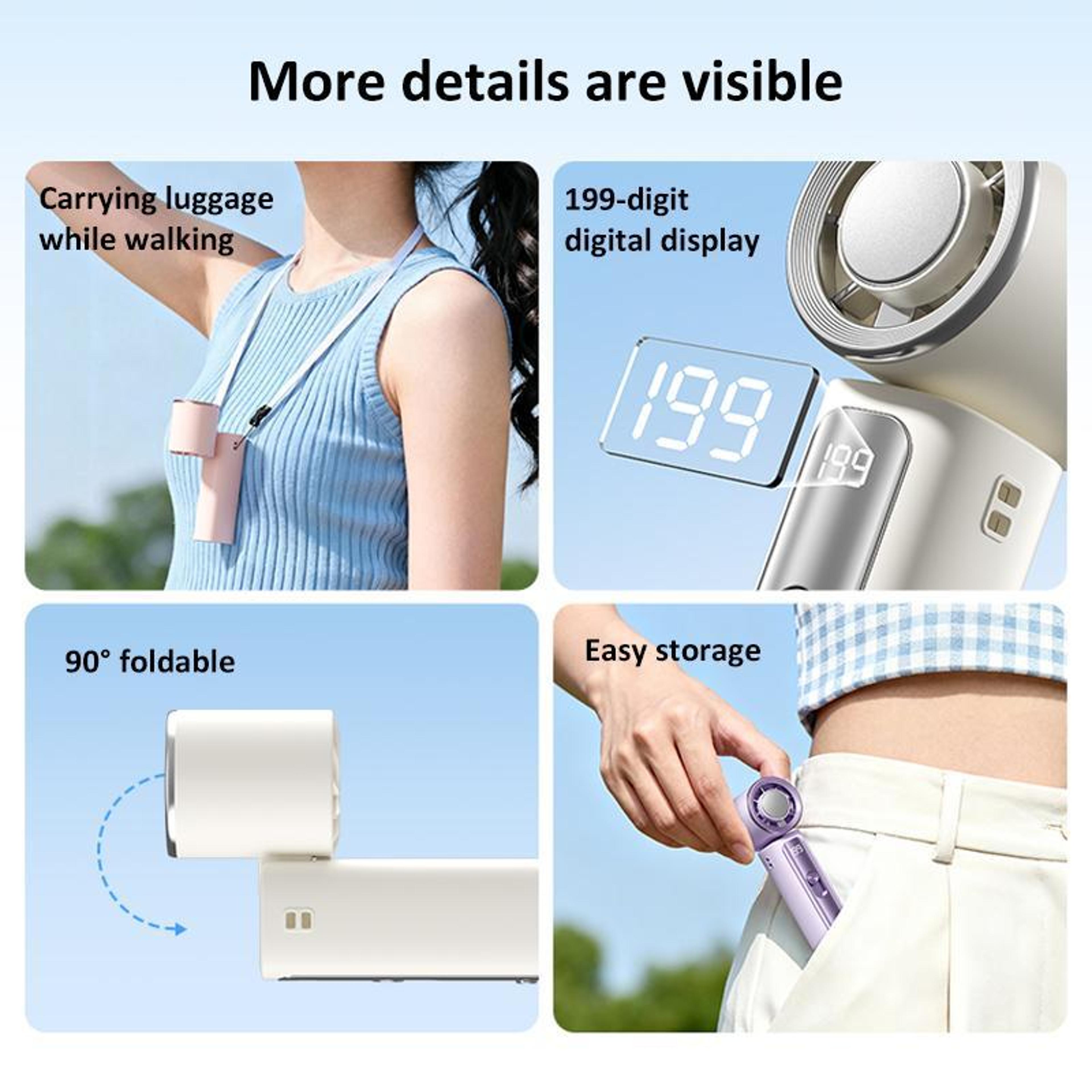 Y33 Mini Handheld Fan With TEC Cooling Fan Technology 199 Speeds And Digital Display 6