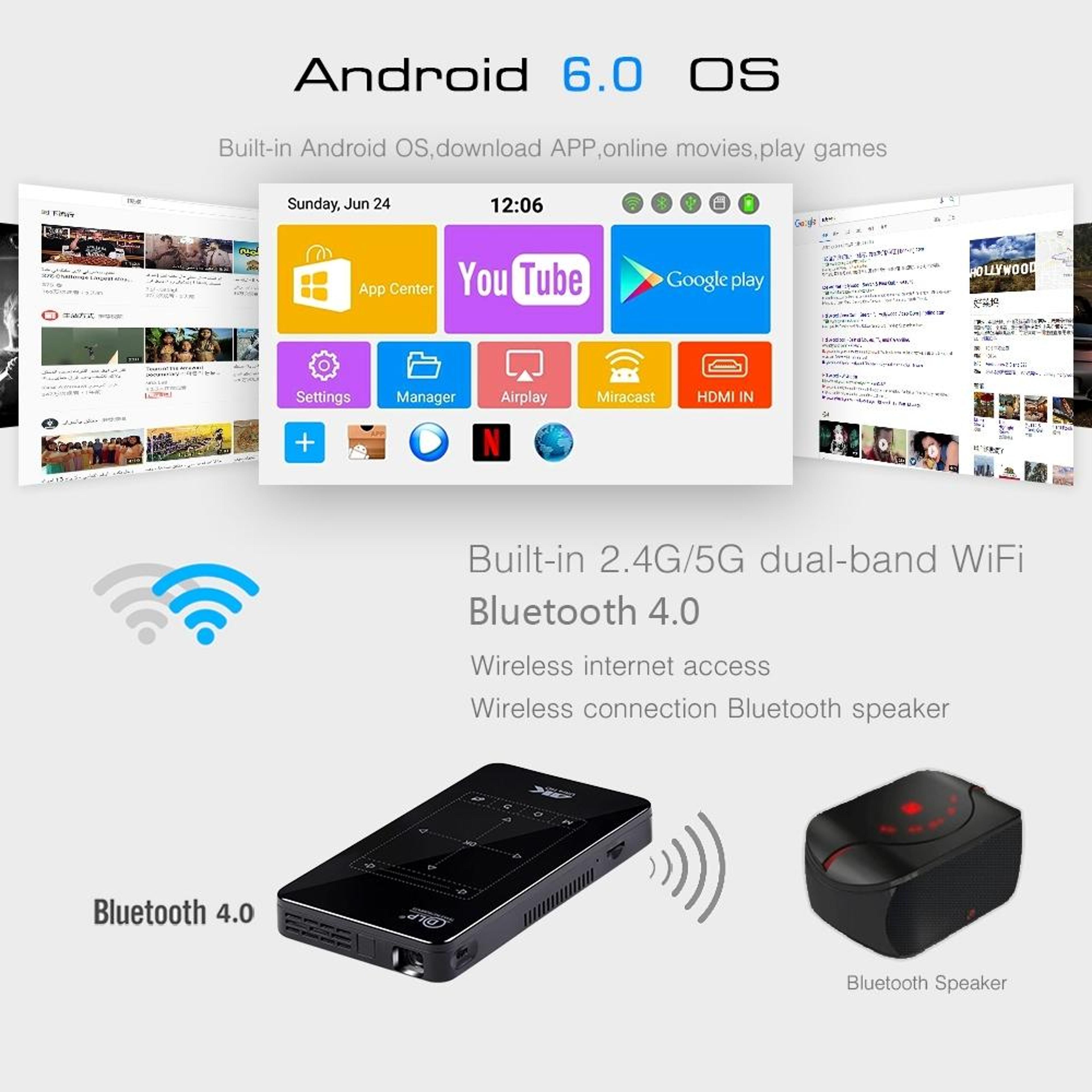 P09 Portable Projector With 4K Decoding DLP Display DualBand WiFi And Bluetooth 10