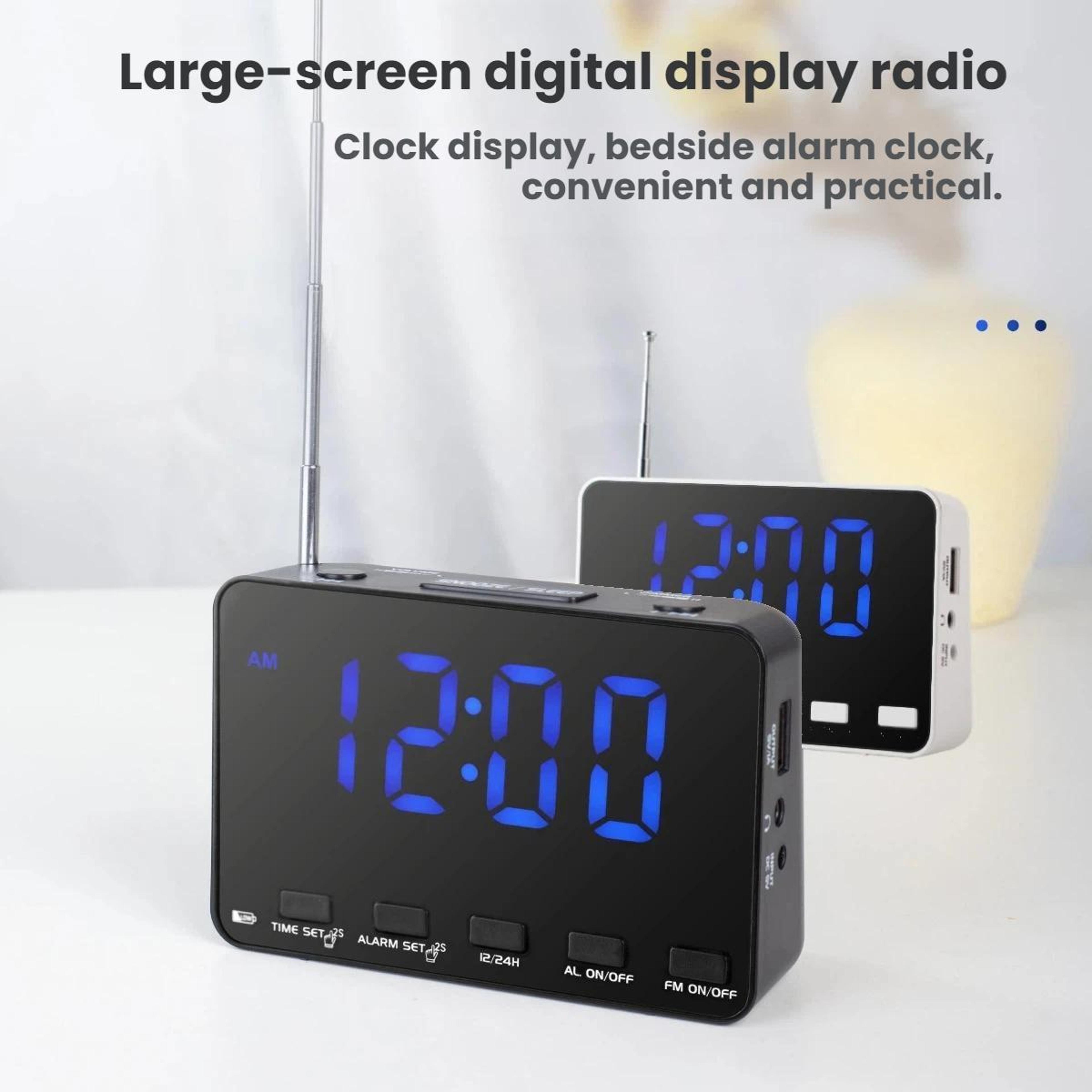 FM Alarm Clock Radio With Large LED Display DSP Tuning  Portable Dual Power 9