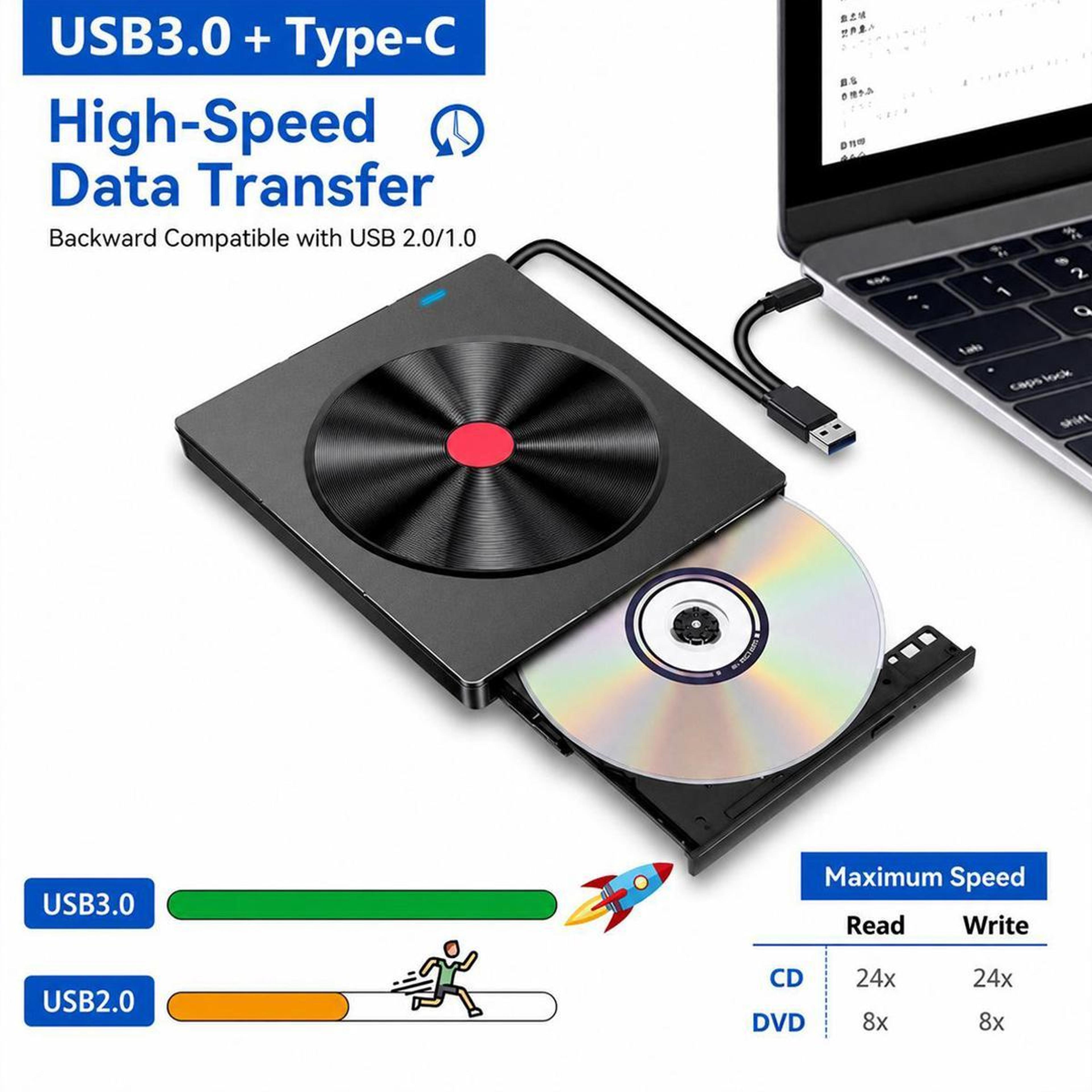 USB 30 TypeC External CD Drive Portable CD Burner For Laptops  PCs 1