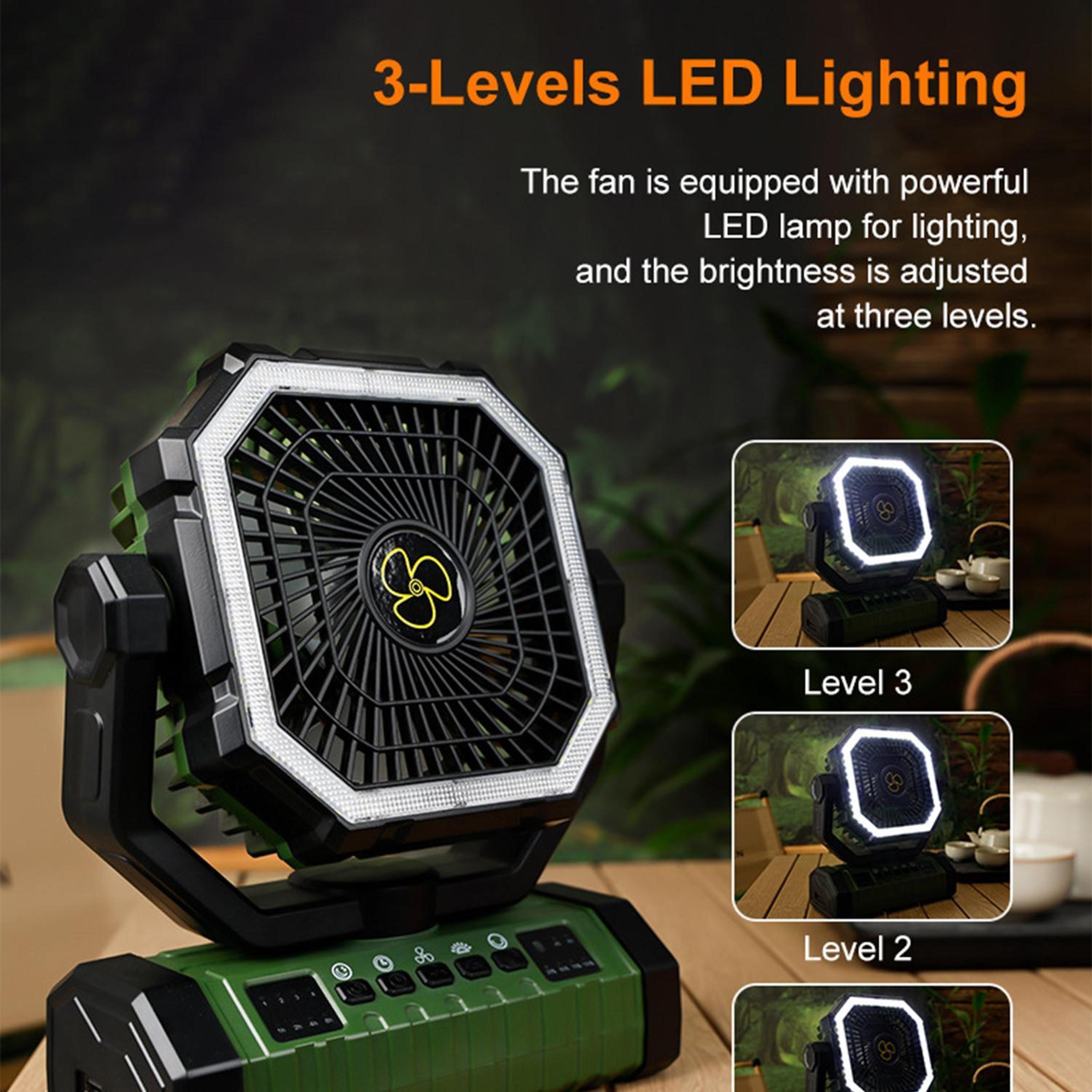 Rechargeable Camping Fan With LED Light Power Bank And Hanging Hook 2