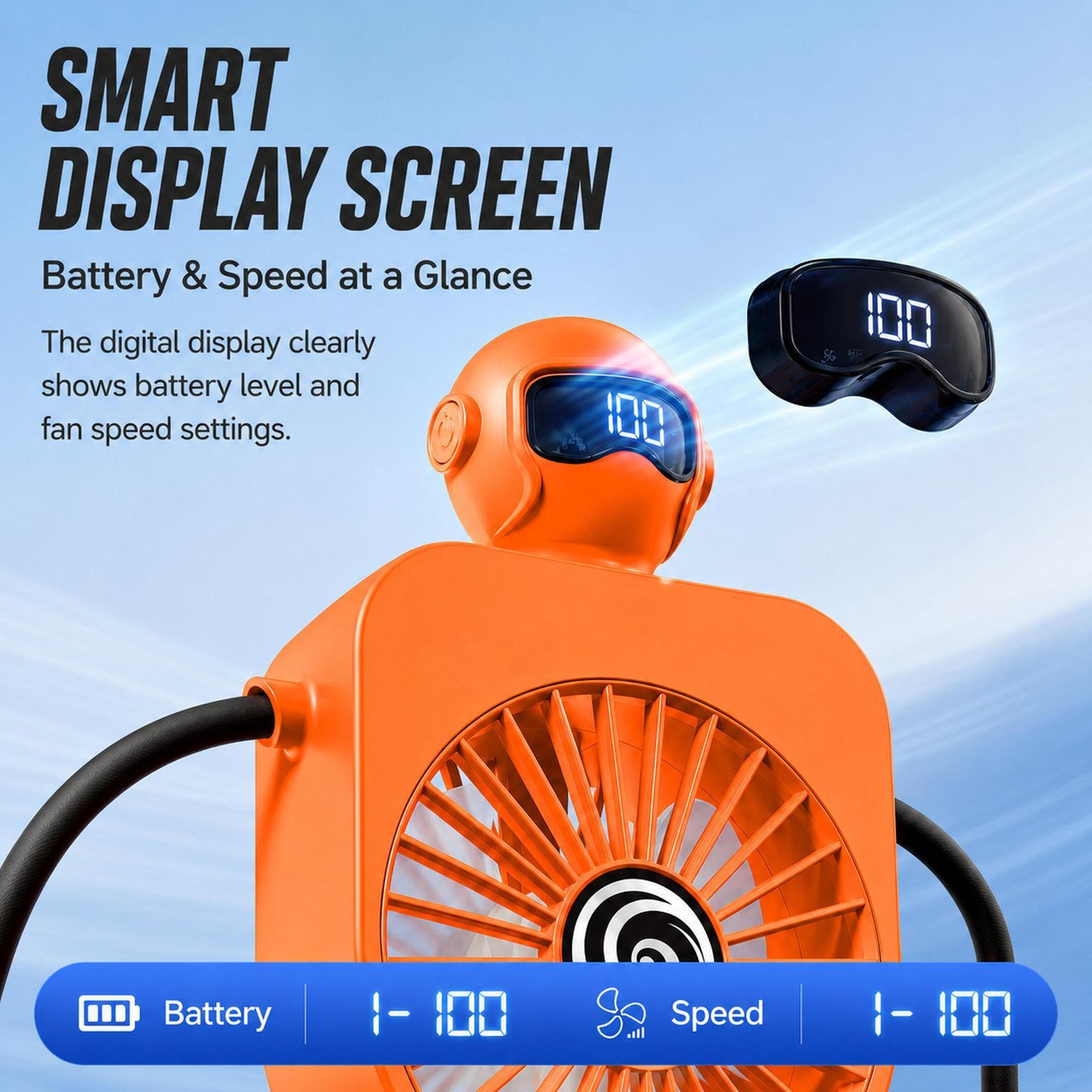 Smart Suction Cup Portable Desk Fan With Digital Display 100Speed Control And USBC Charging 3