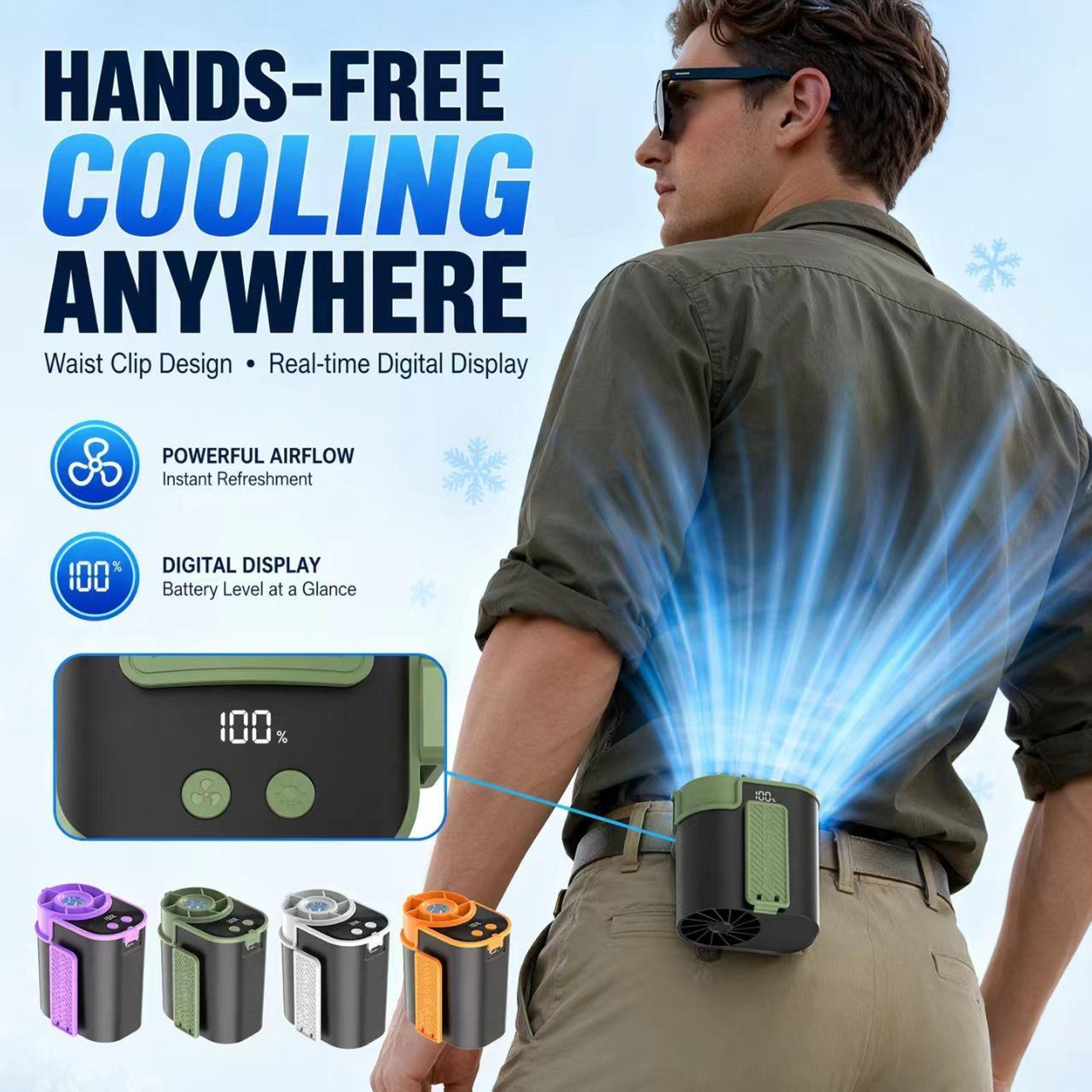 Portable Waist Fan With LED Display Rechargeable ClipOn Fan And Outdoor Light 3