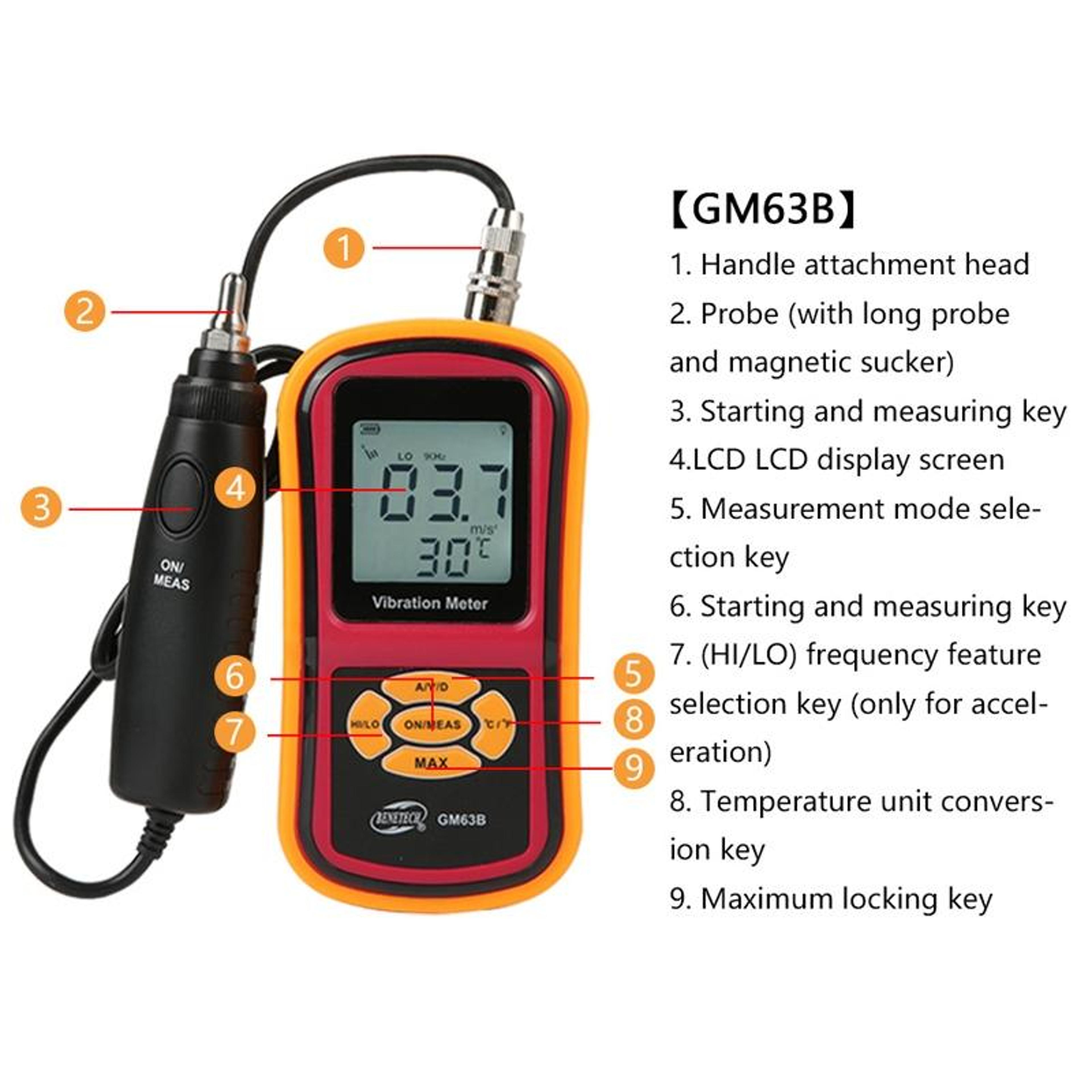 GM63B Digital Vibration Meter For Machinery Vibration Testing 3