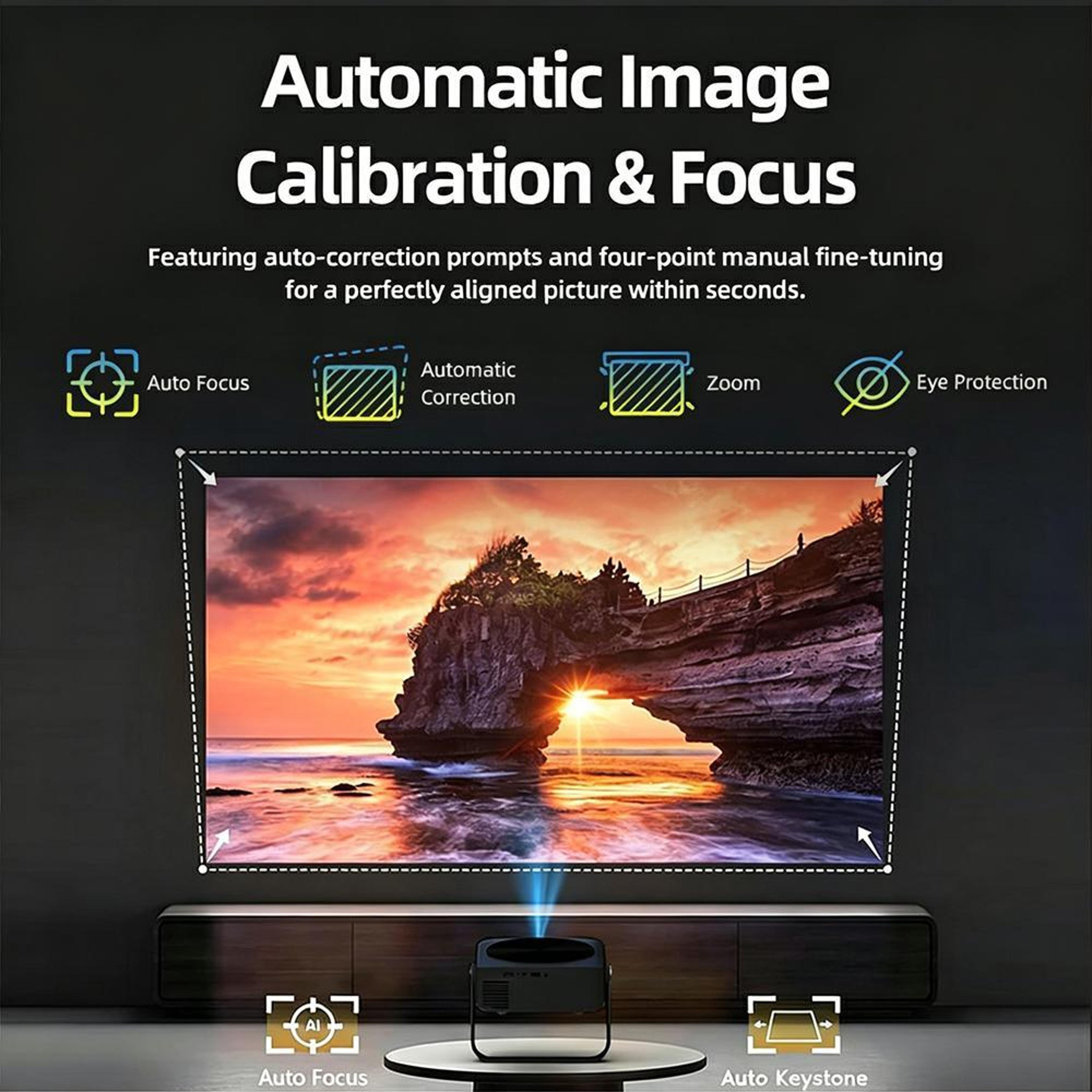 1080P Smart Projector With Android 12 760 ANSI And 200 Rotating Stand 16