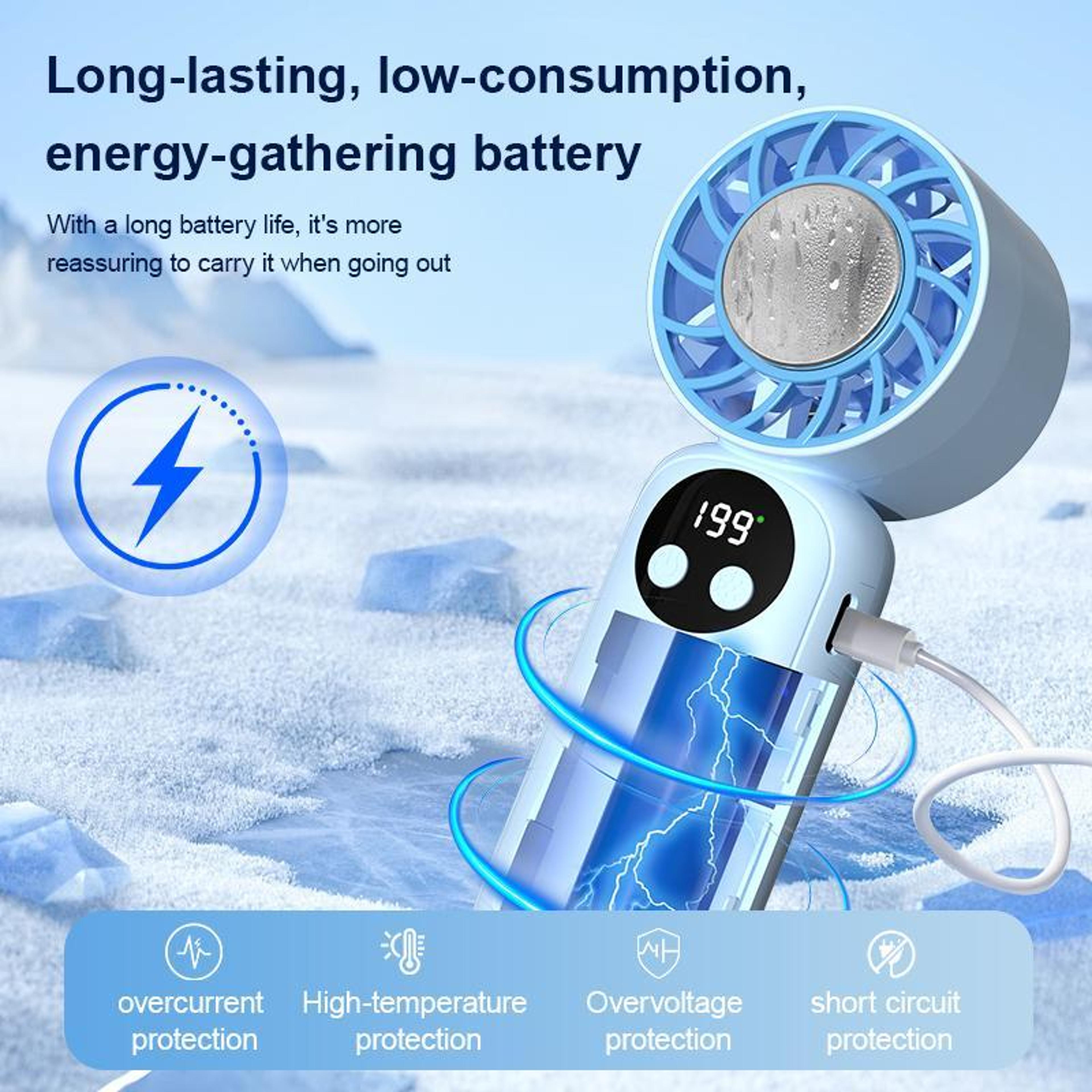 Mini Ice Cooling Handheld Fan With Digital Display And 199Speed Rechargeable Cooling 7