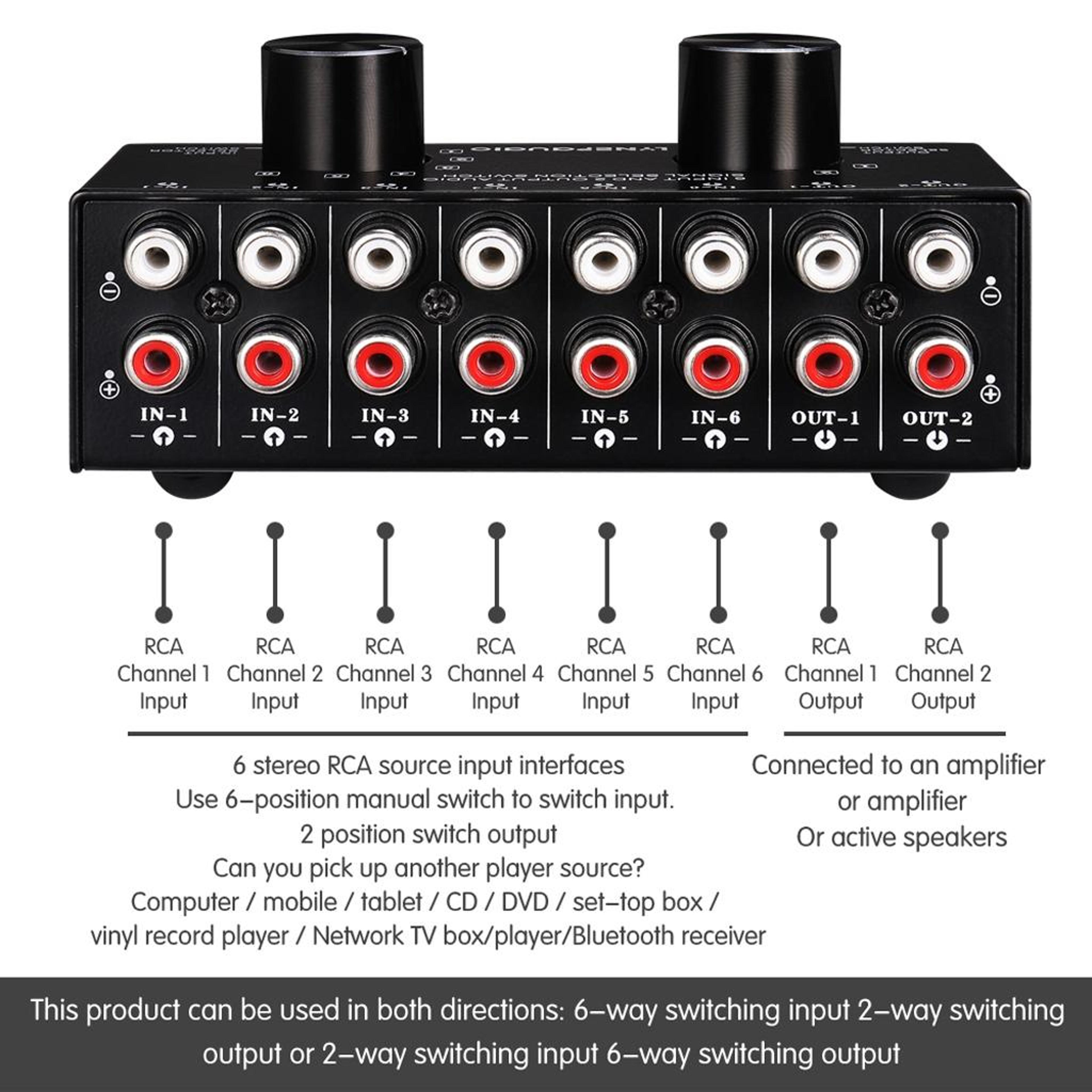 Audio Switcher 6 Input 2 Output Passive Stereo Audio Selector 7