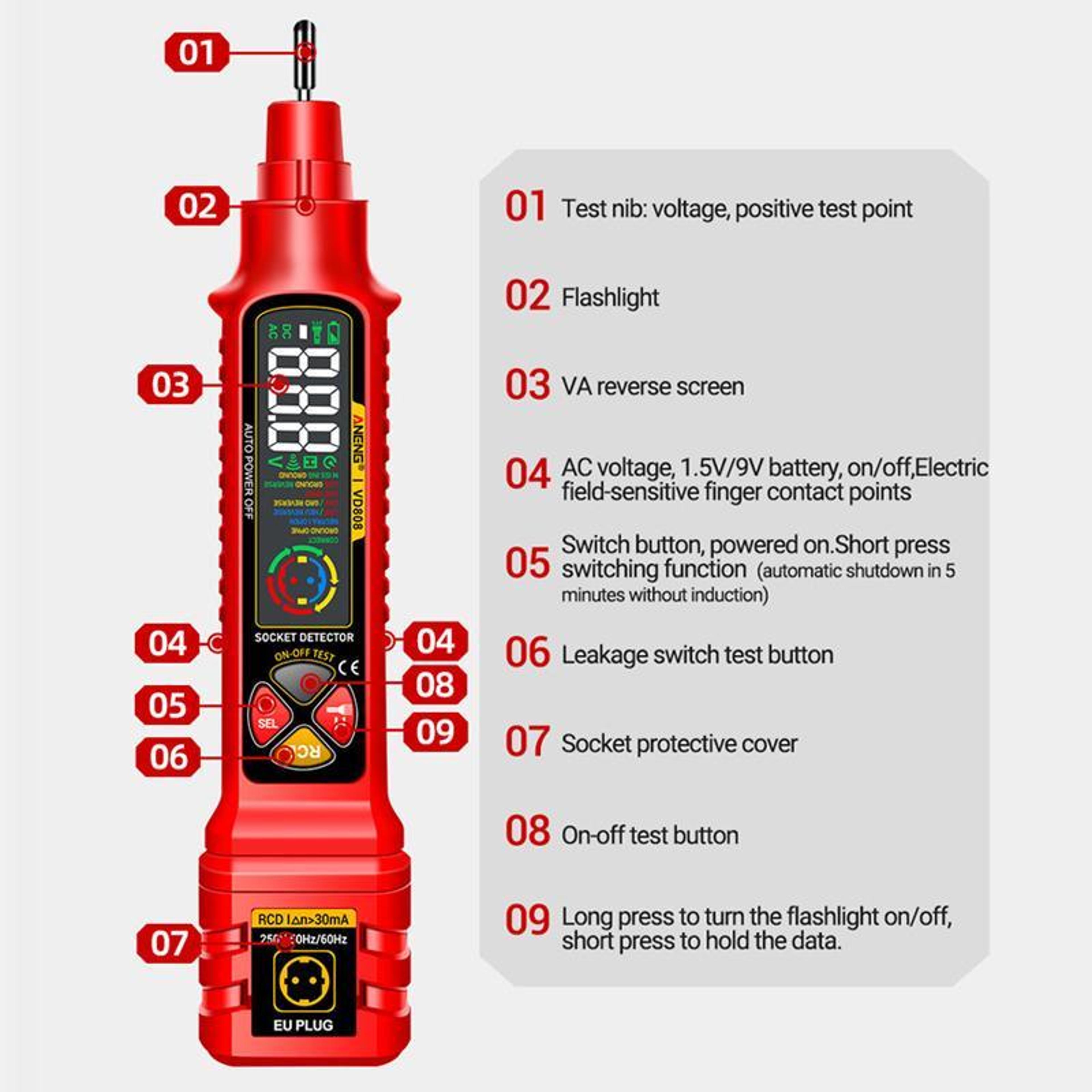 Digital Voltage Tester And Socket Phase Meter With Continuity Test 5