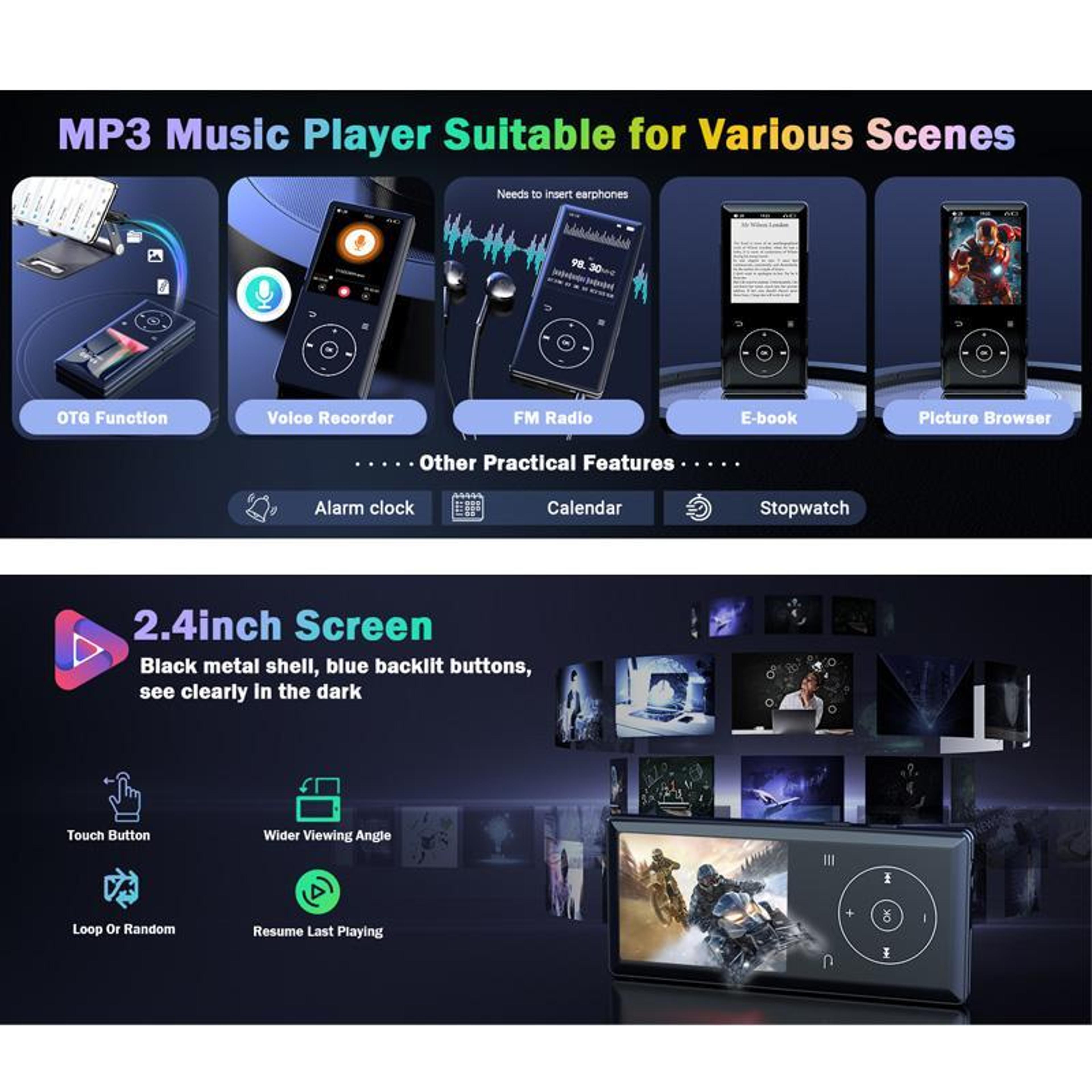 Bluetooth 50 MP3 Player With 24 Inch Touchscreen Speaker And 30 Hour Battery 7