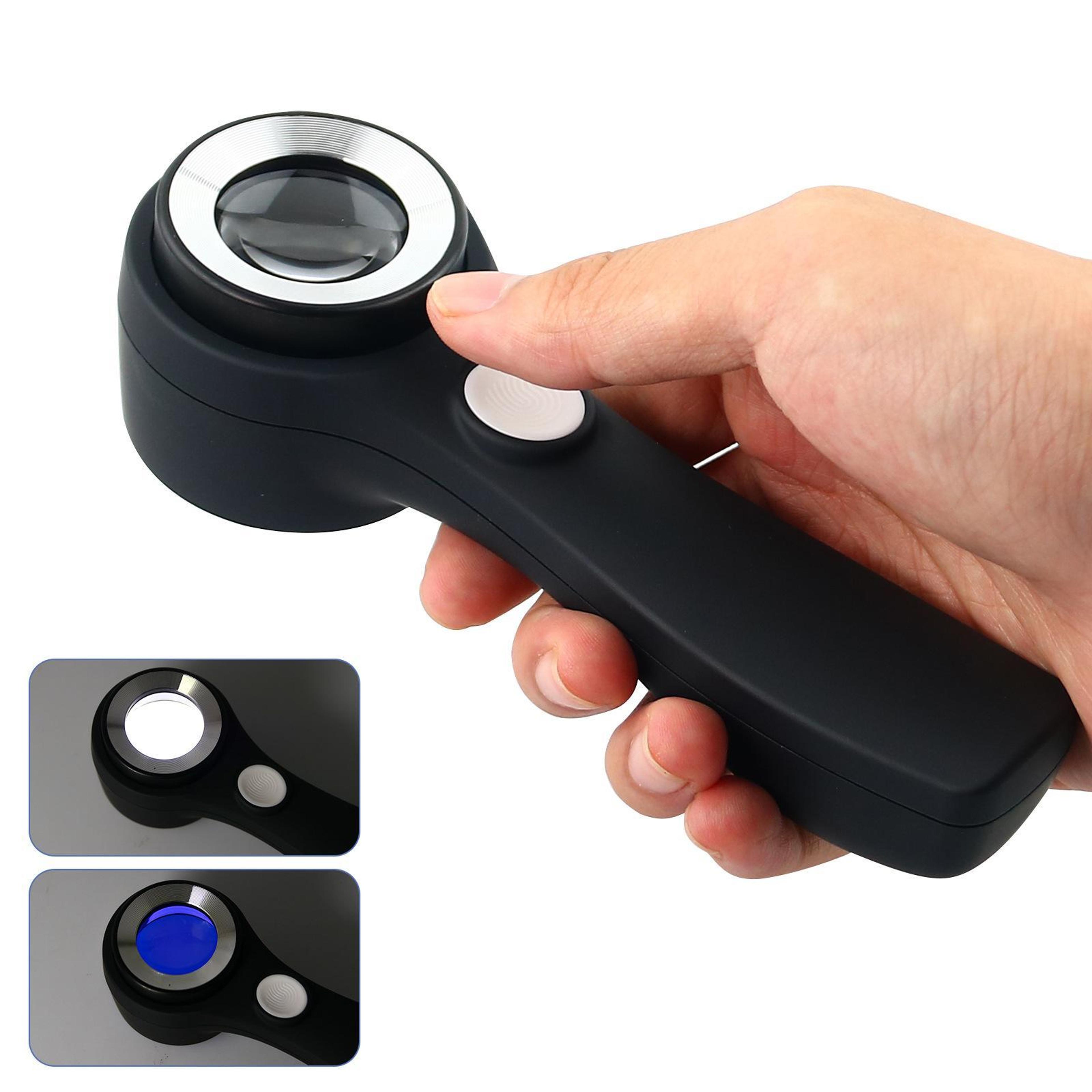 60X LED Magnifying Glass With UV Light And USB Rechargeable Optical Lens 1