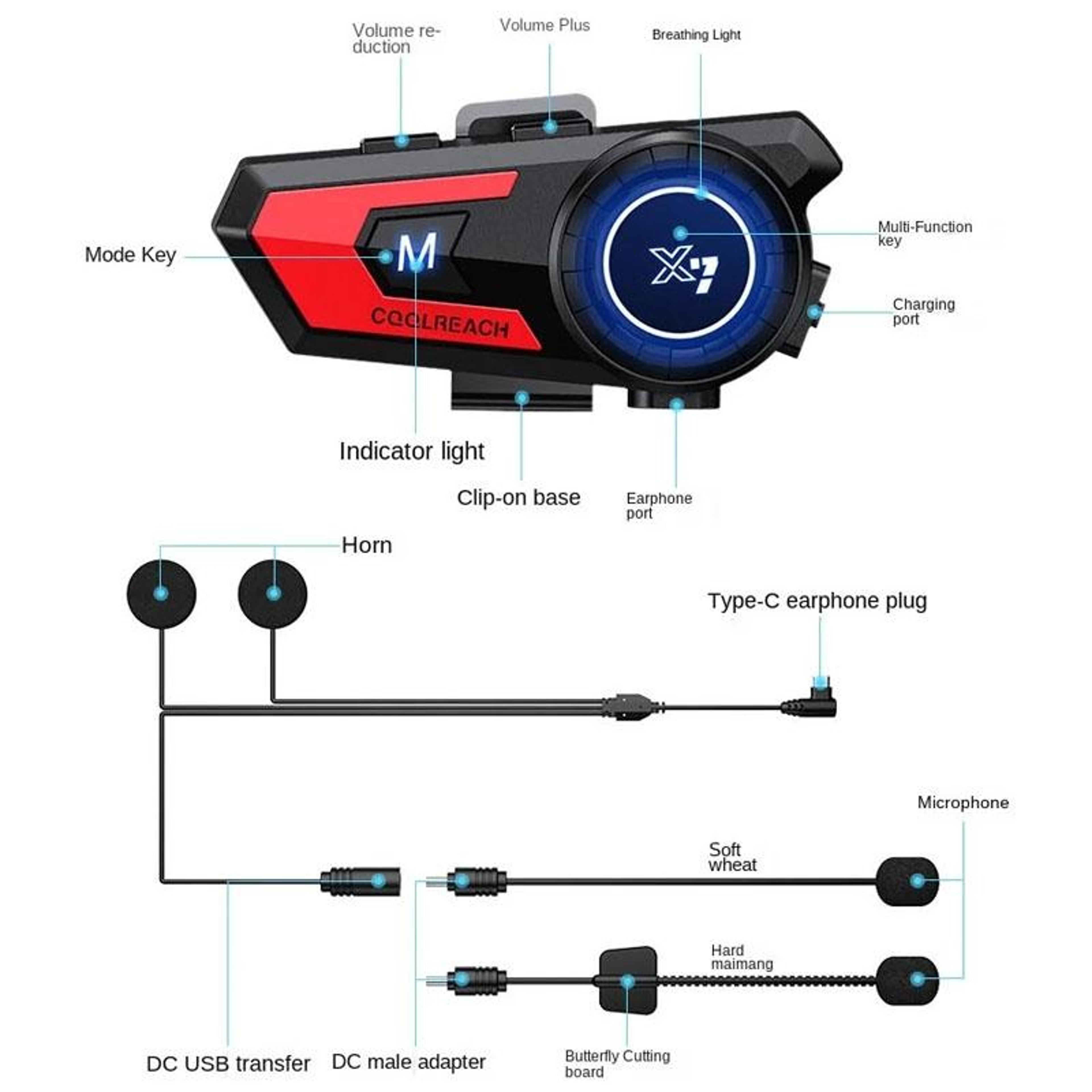 X7 Motorcycle Helmet Bluetooth Headset With Noise Reduction And 40H Playback 3