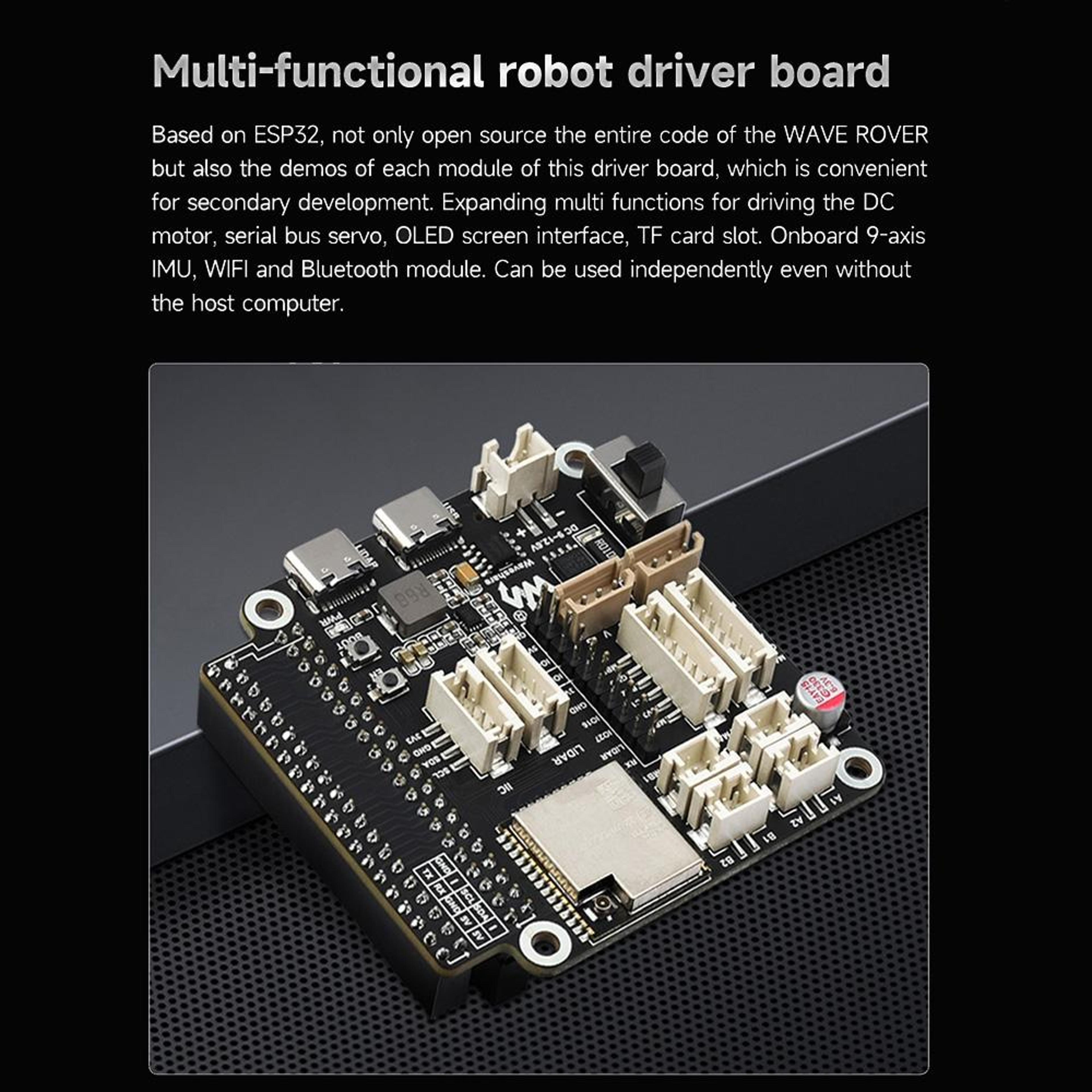 4WD Robot Chassis With ESP32 Robot Controller And Expandable Metal Platform 9