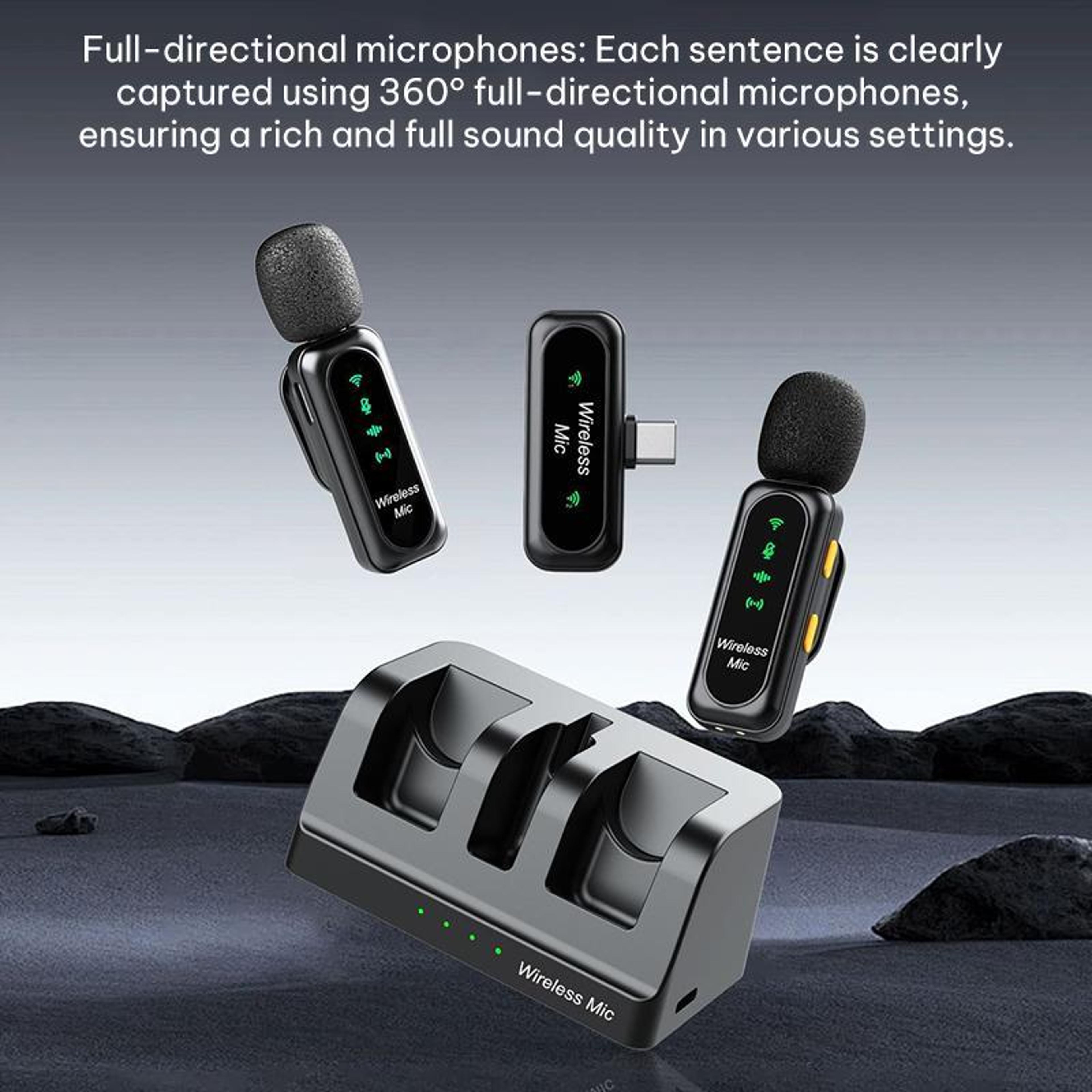 2in1 Wireless Lavalier Microphone With Noise Reduction And TypeC Charging Dock 2