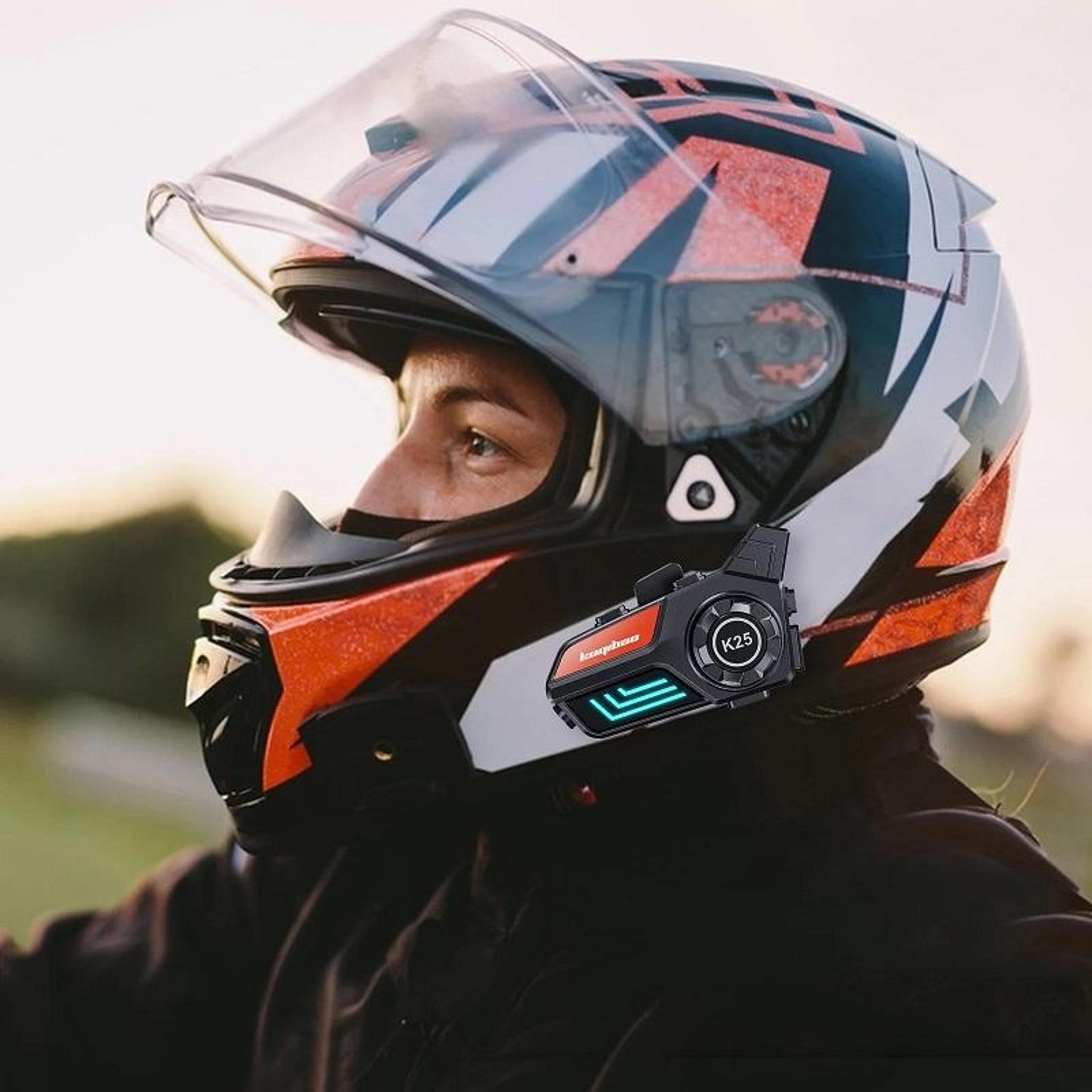 Motorcycle Helmet Bluetooth Headset With IPX6 Waterproofing Noise Reduction And LED Light 2