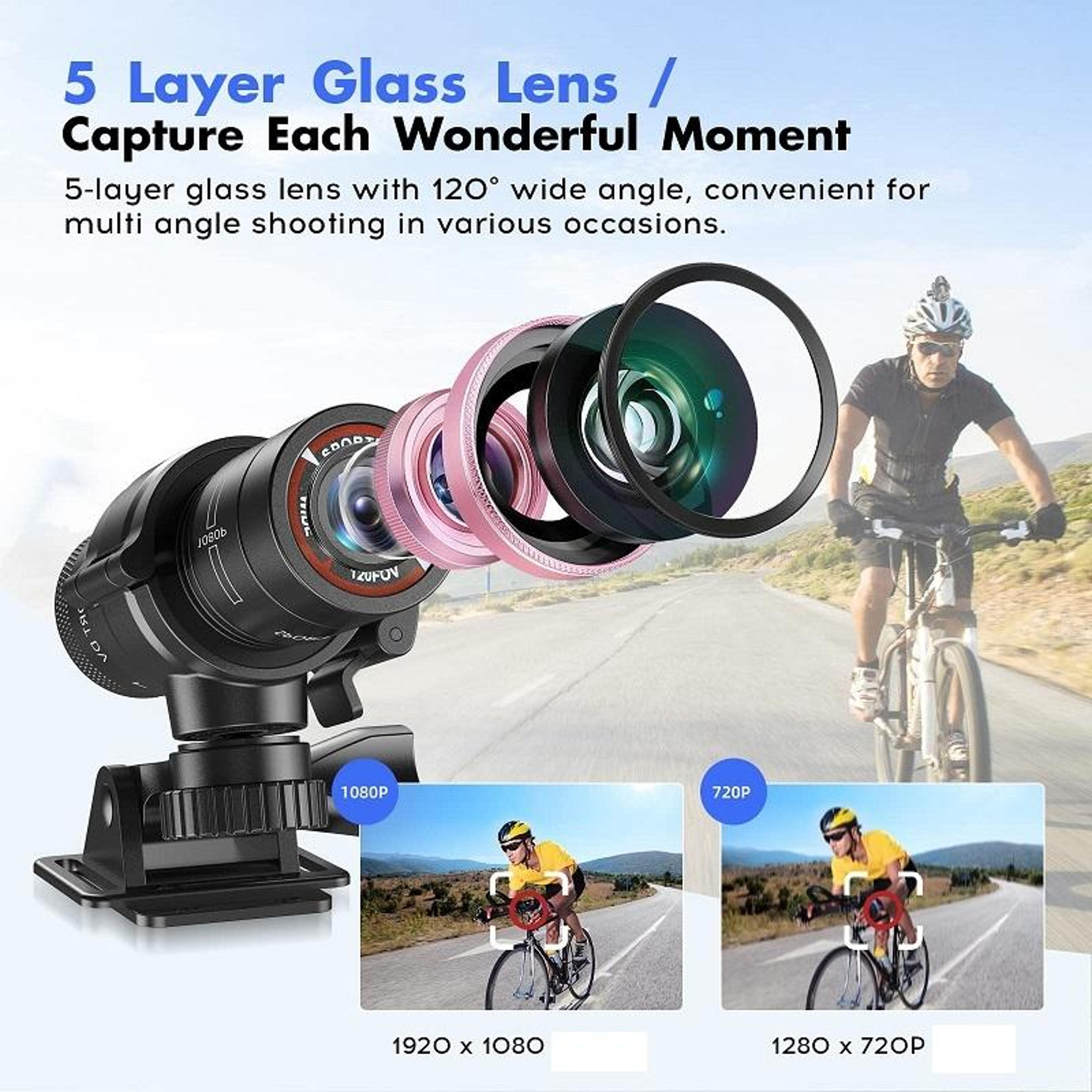1080P Action Camera With 120 Wide Angle Lens For Bike And Motorcycle Helmets 2