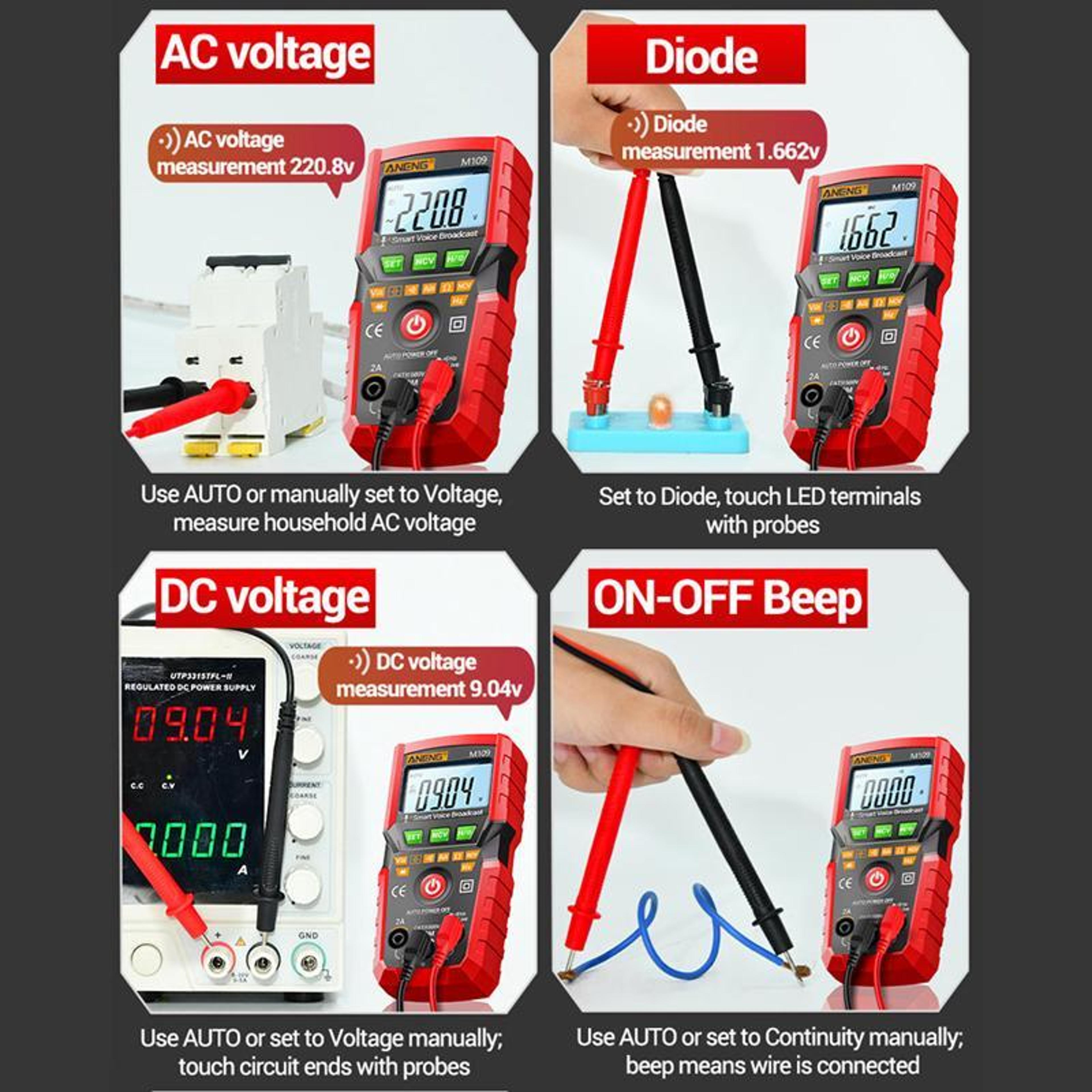 Digital Multimeter With Voice Guide NCV Voltage Detector And 4000Count Tester 9