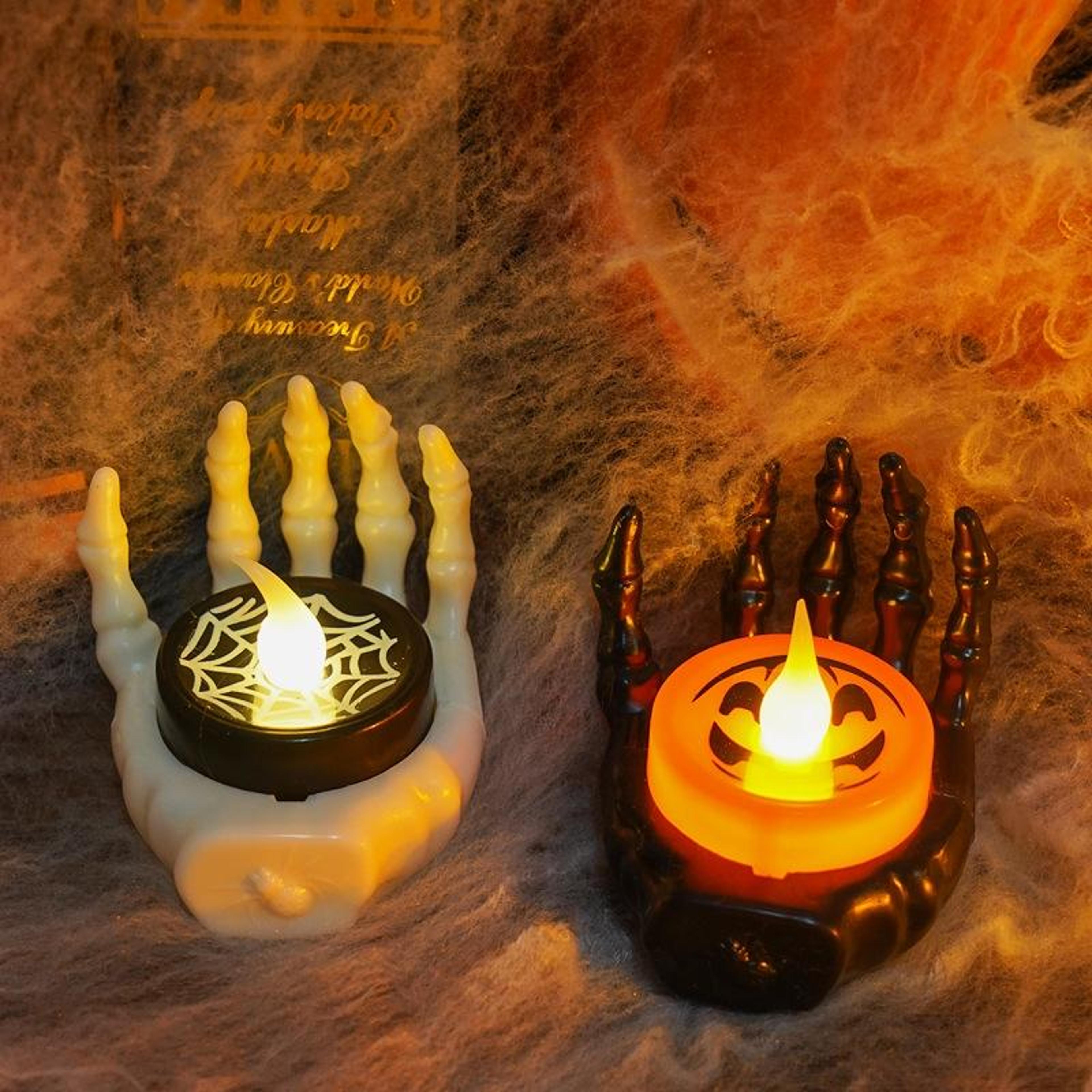 halloween skeleton hand led candle light with yellow glow