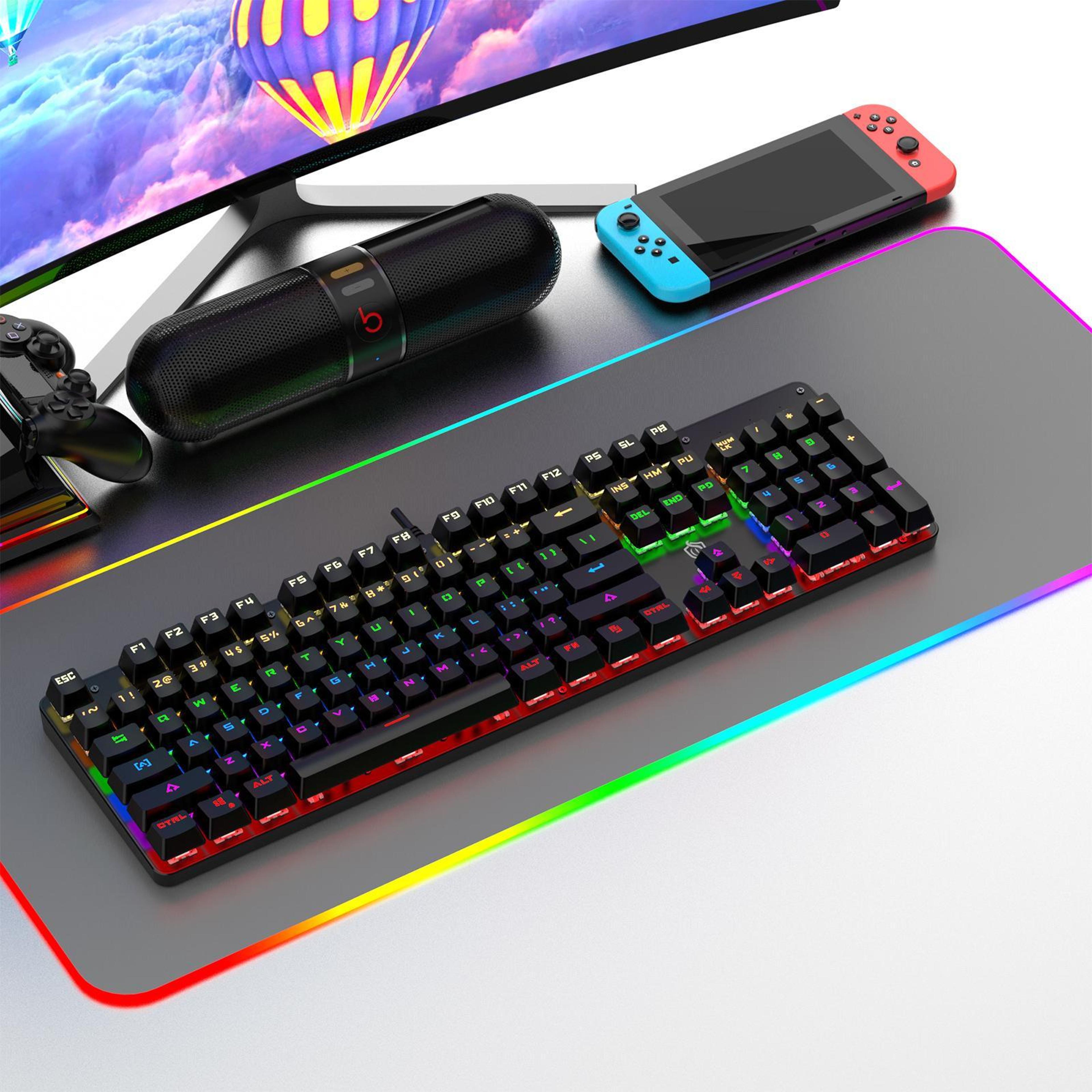 rgb backlit mechanical usb wired keyboard with 104 keys