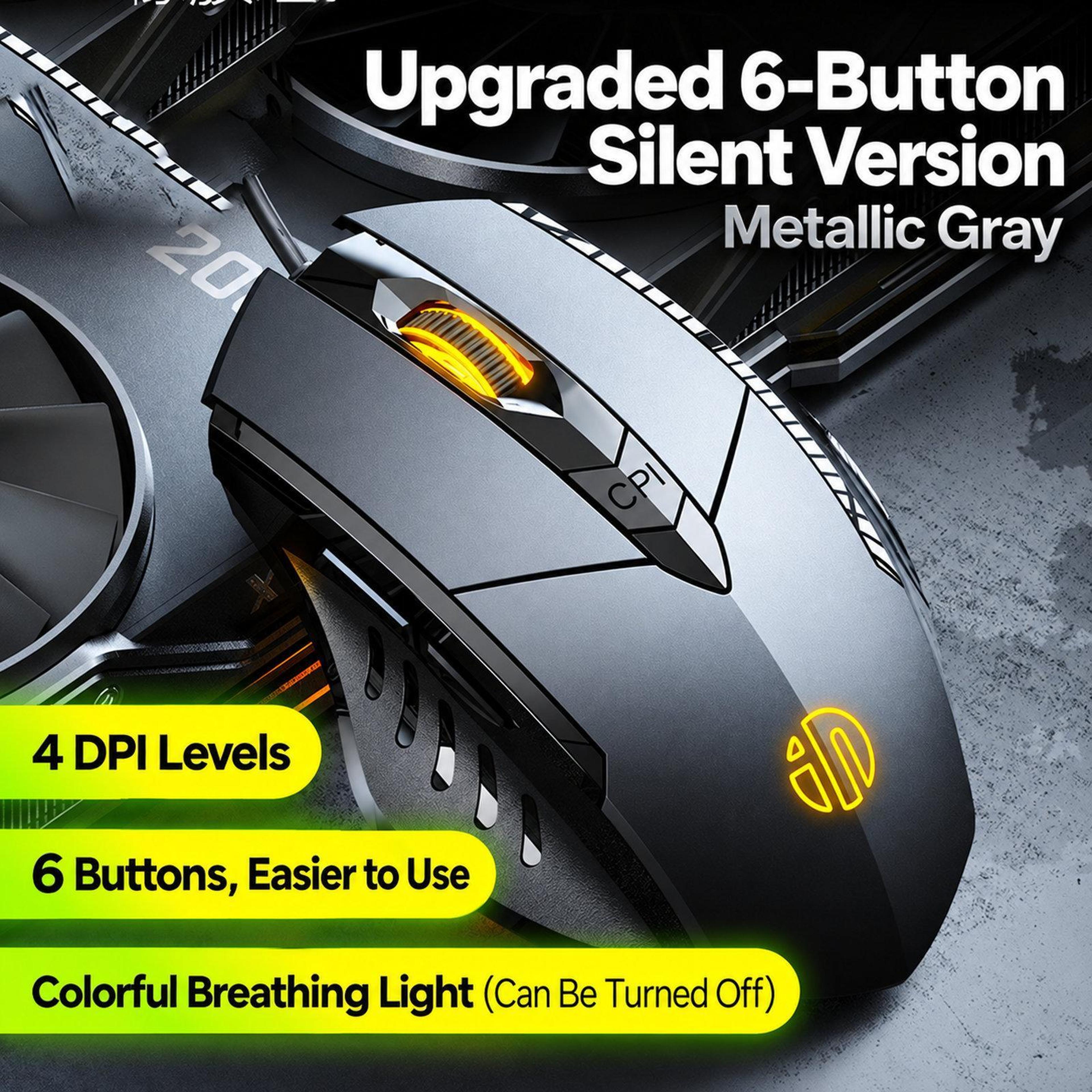 w1 silent wired gaming mouse with 6 buttons and adjustable dpi