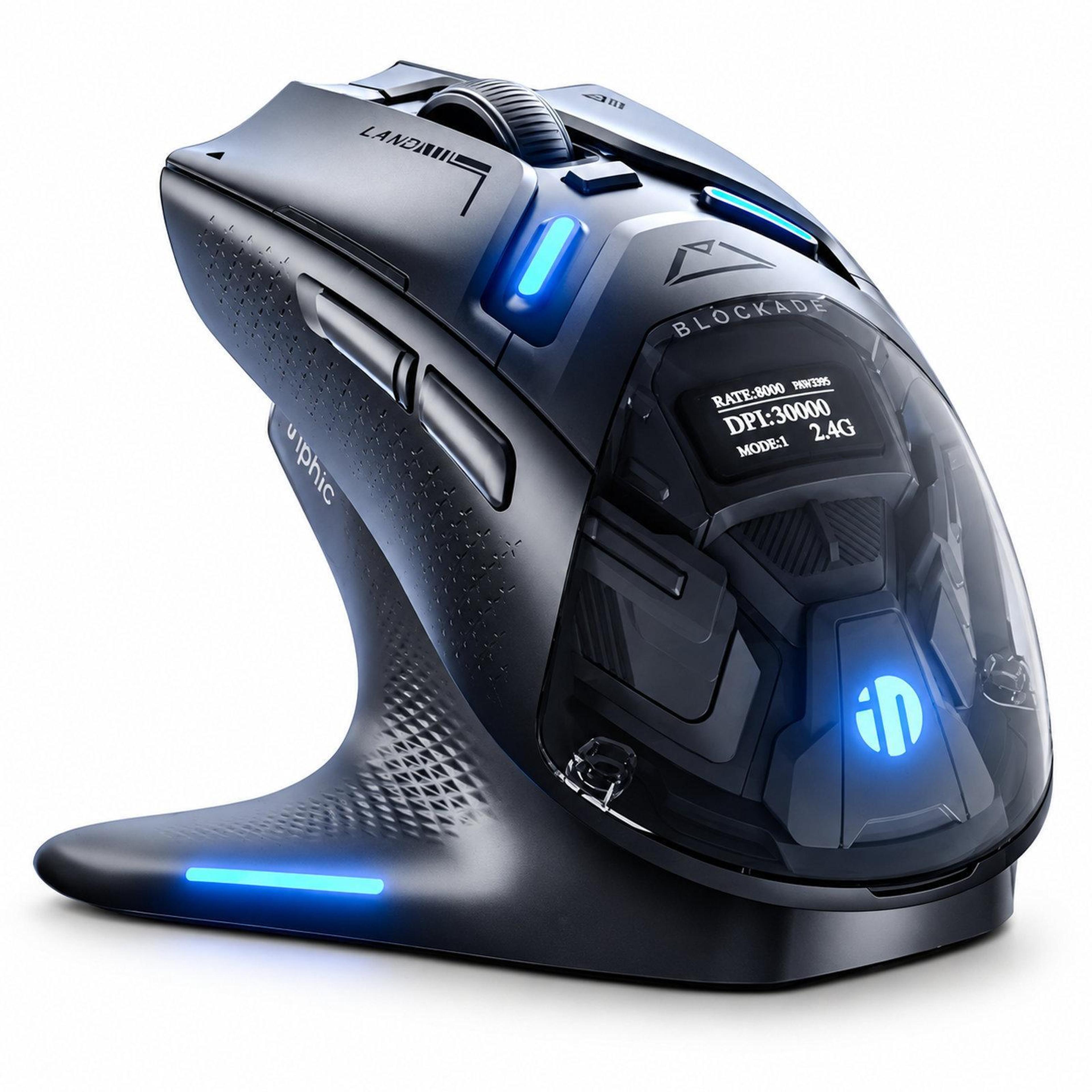 tri-mode wireless gaming mouse with oled display and magnetic charging dock