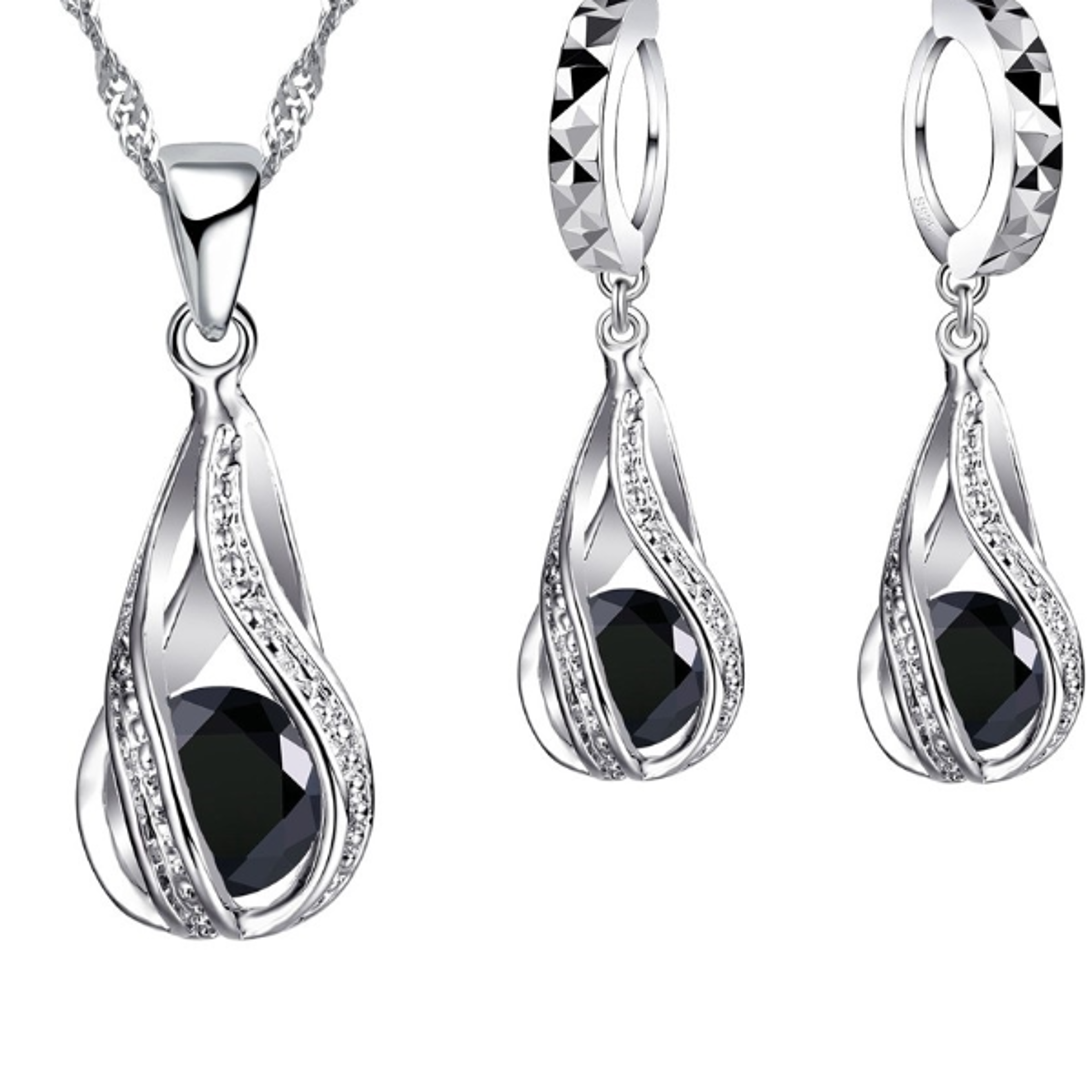 925 sterling silver jewelry set: hot water drop pendant necklace & hoop earrings for women - wedding party and ceremony